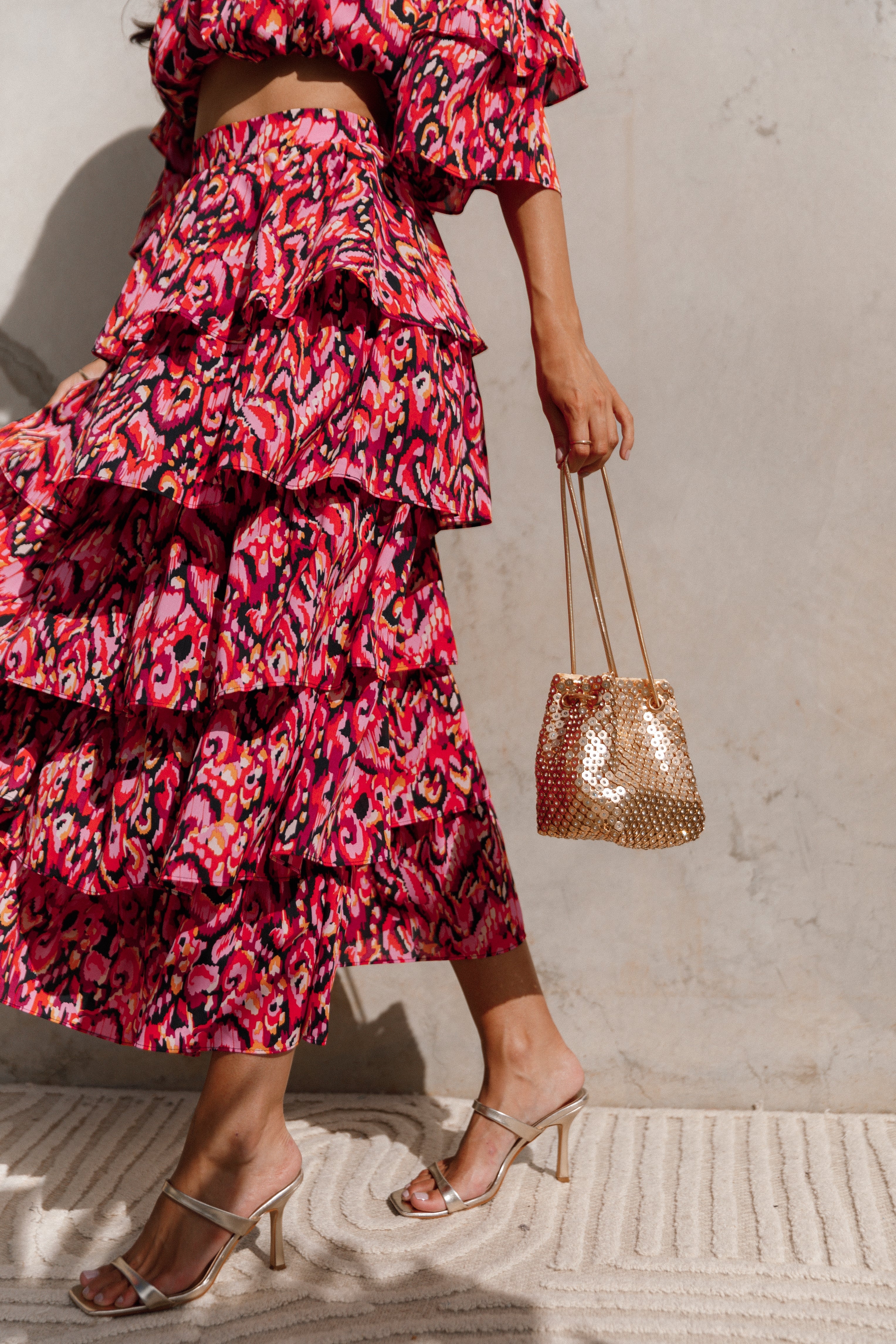 Gold Embellished Valentina Bucket Bag with Chain Strap