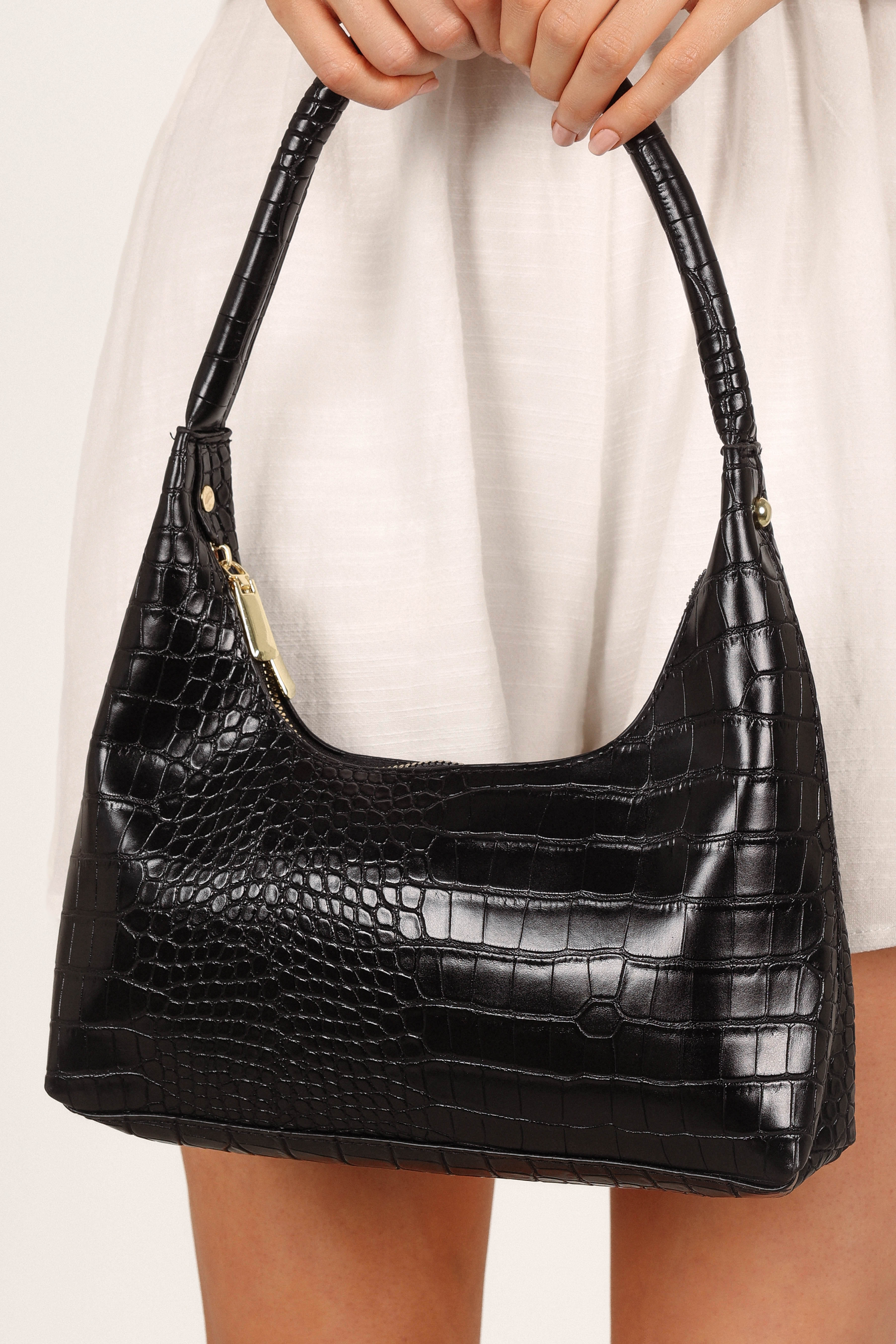 Hunter Faux Croc Leather Shoulder Bag with Gold Hardware