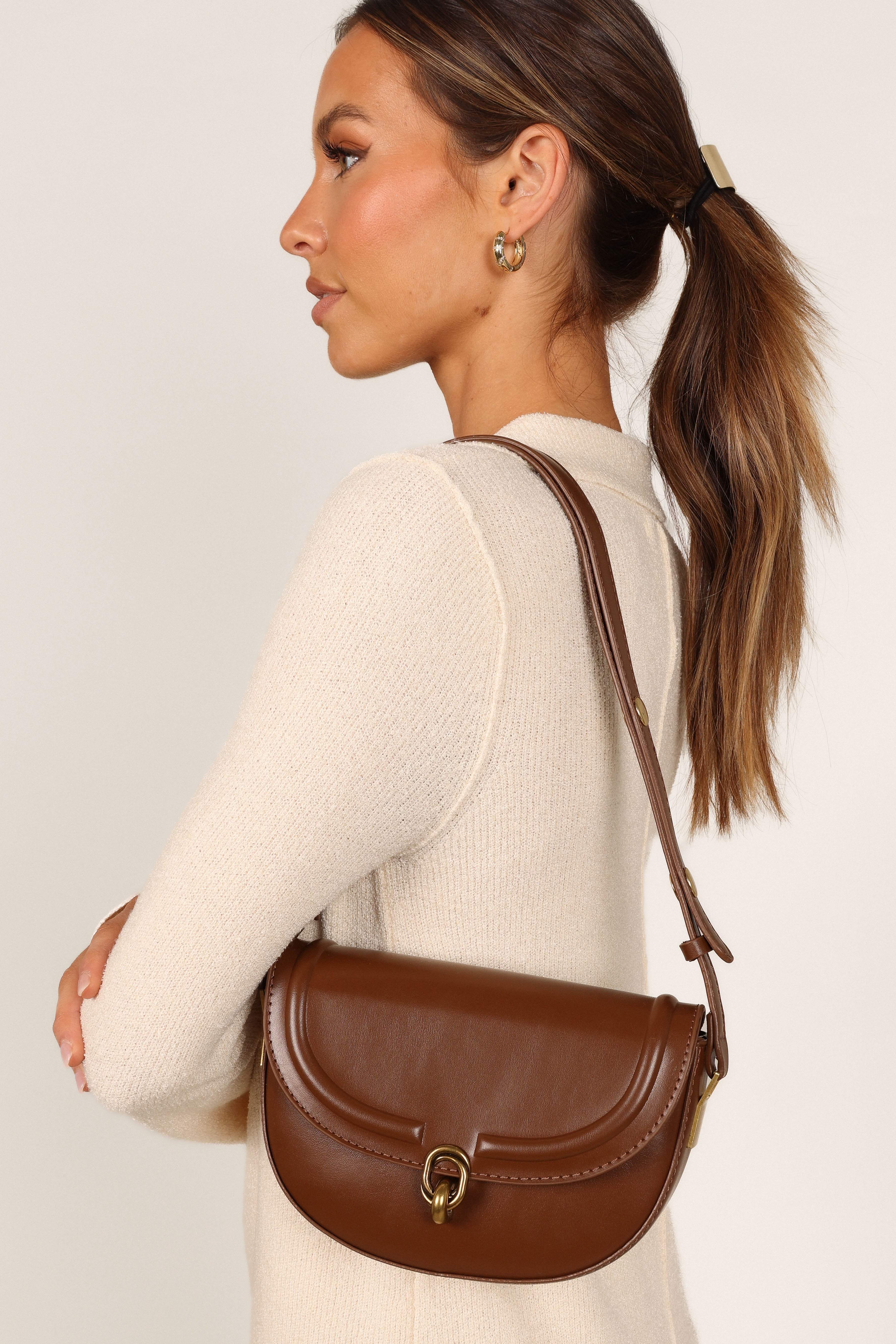Veronica Faux Leather Crossbody Bag with Adjustable Strap - Tan