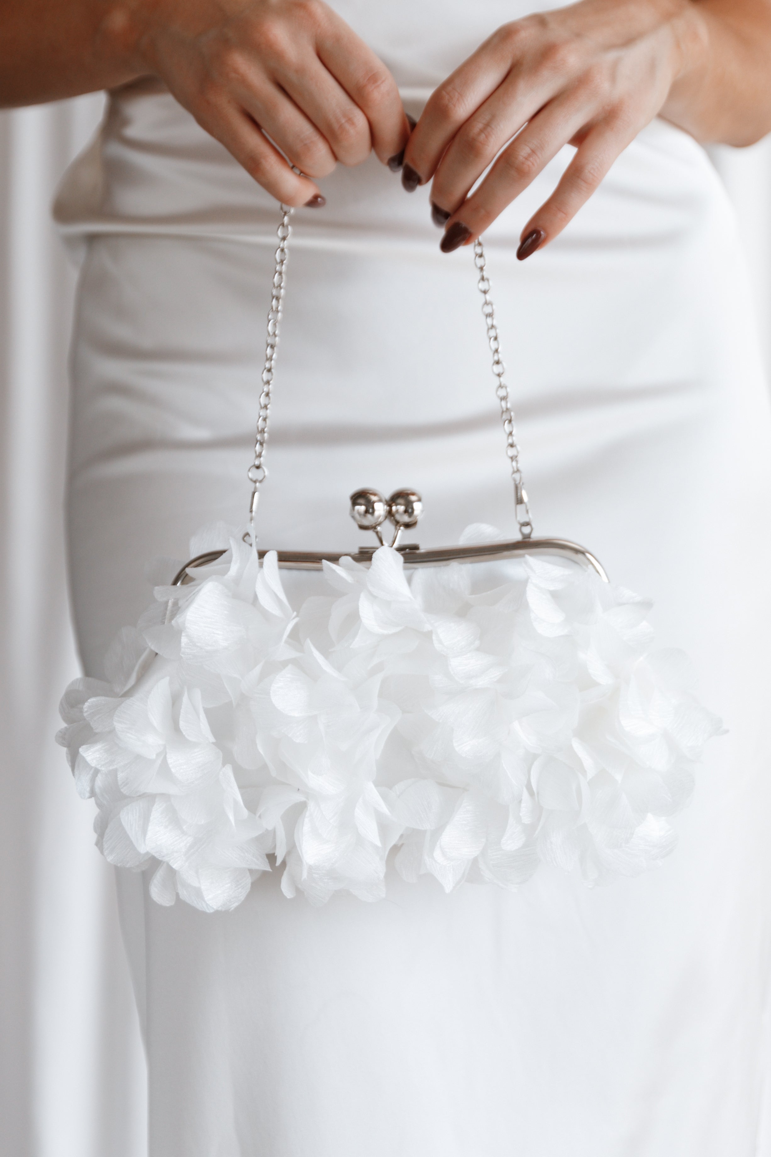 Floral Crossbody Clutch with Detachable Strap - White