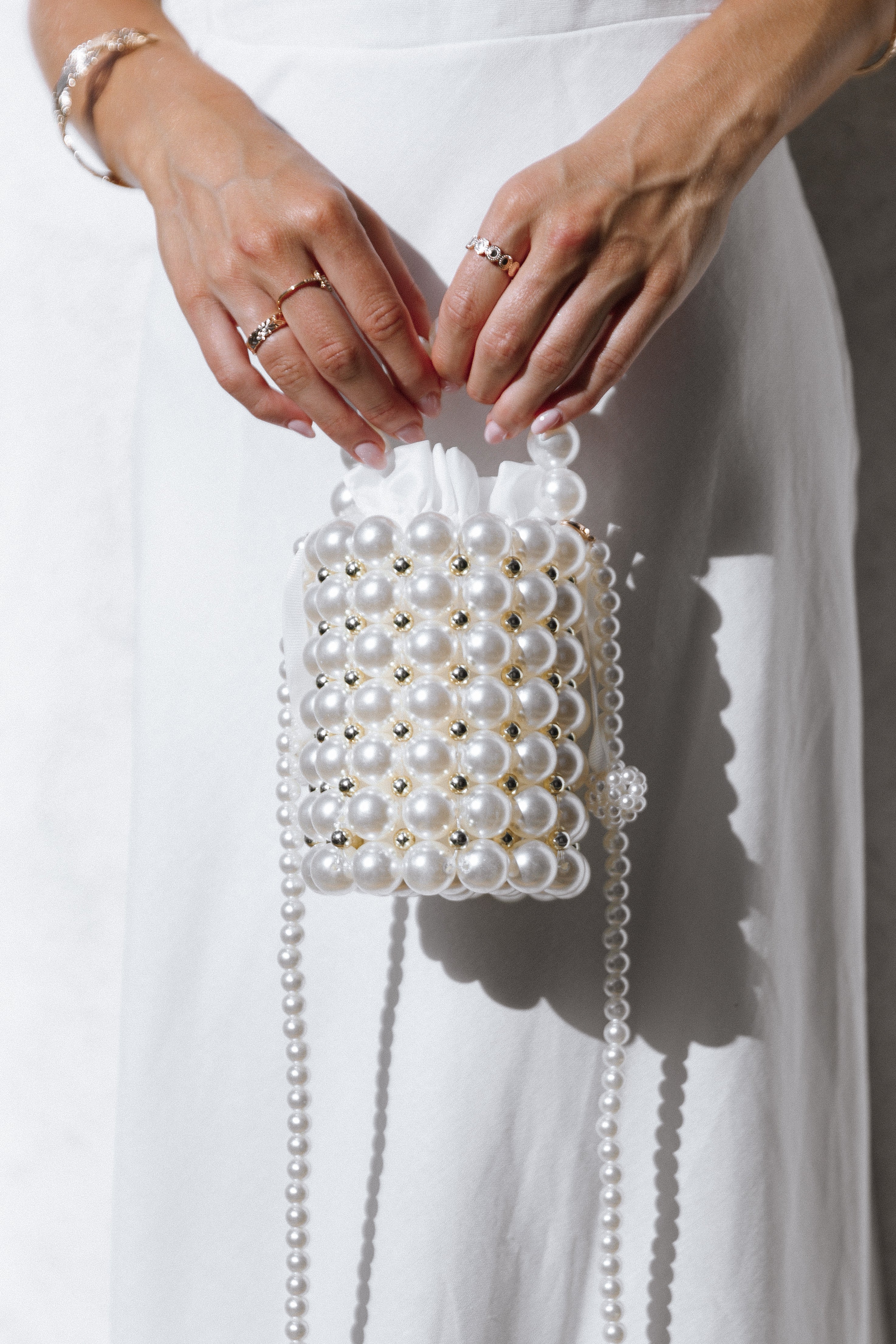 Pearl Beaded Crossbody Bag with Detachable Strap - Eleanor