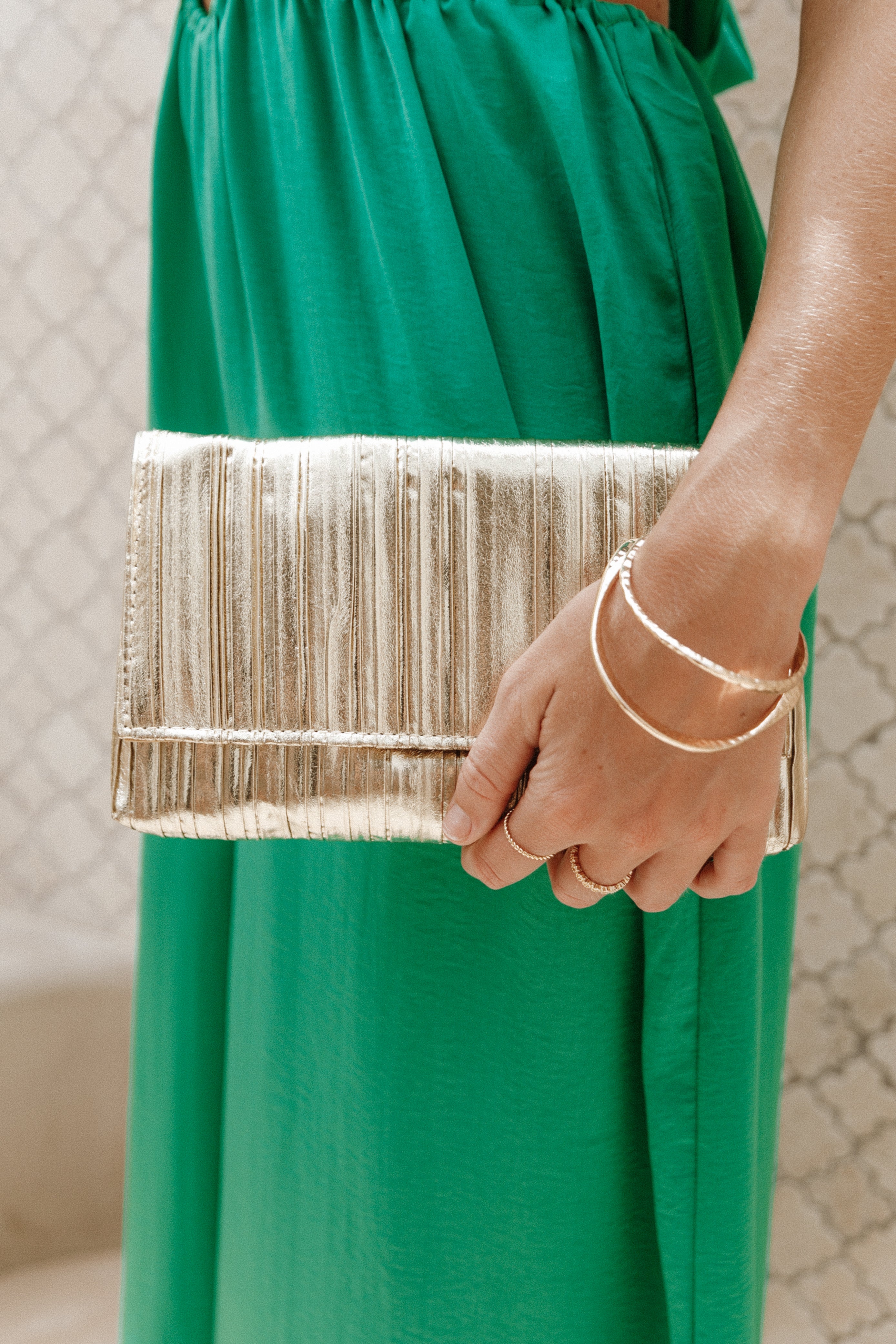 Gold Ruched Clutch Purse with Shoulder Strap - Gemma Fold Over Flap Bag