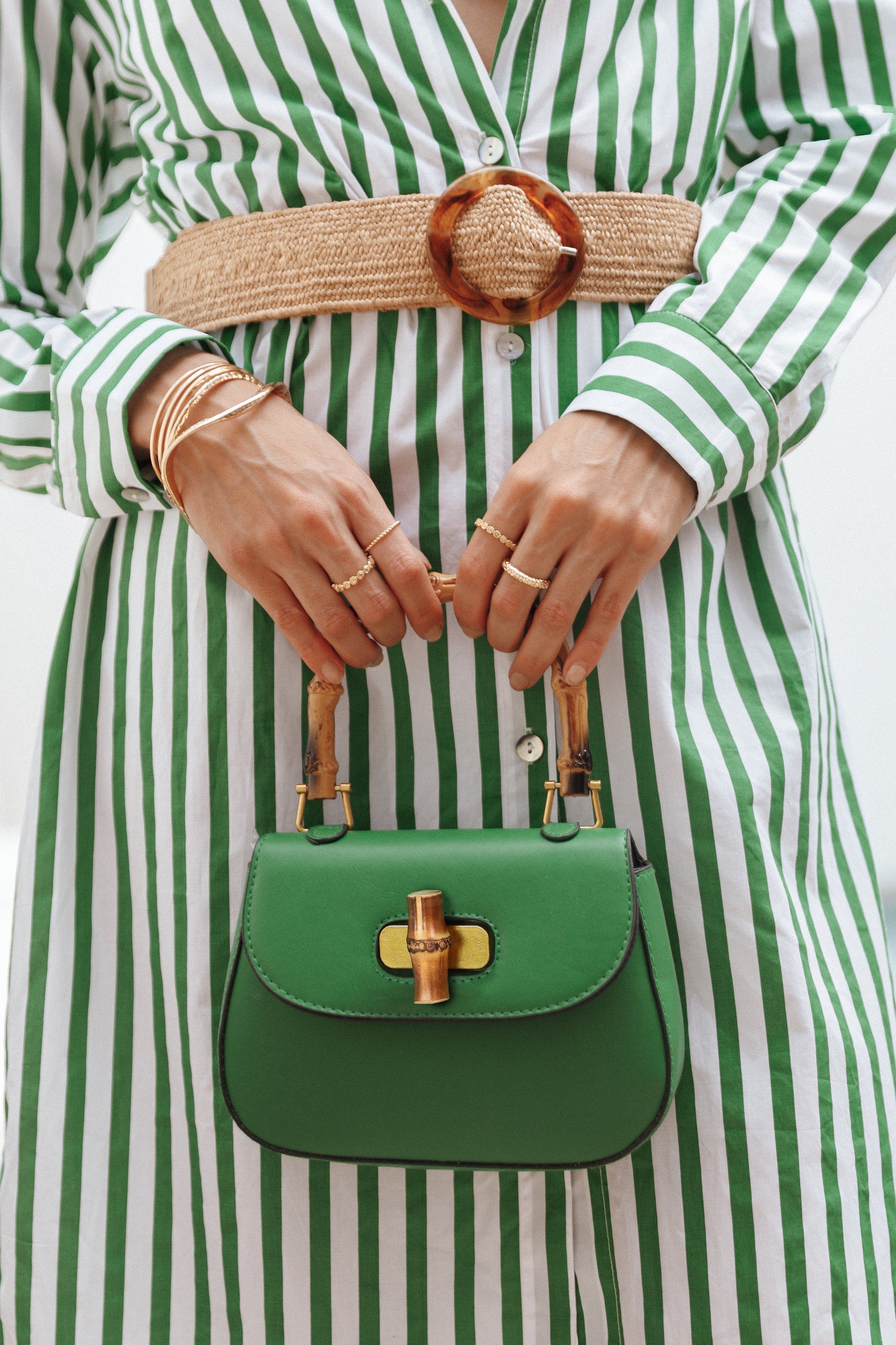 Gemma Green PU Leather Crossbody Bag with Bamboo Handle