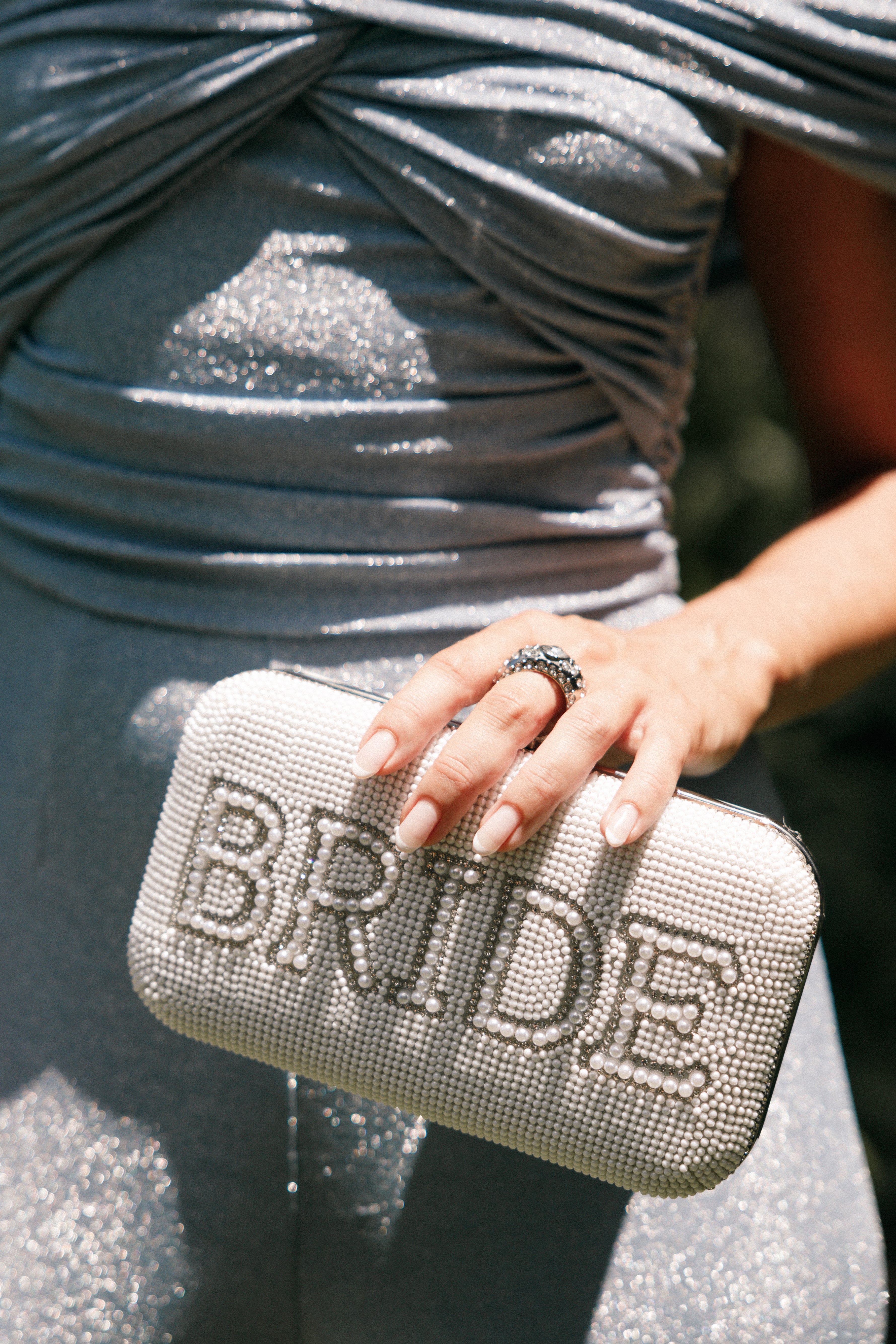 Julane White Embellished Bridal Clutch with Detachable Strap