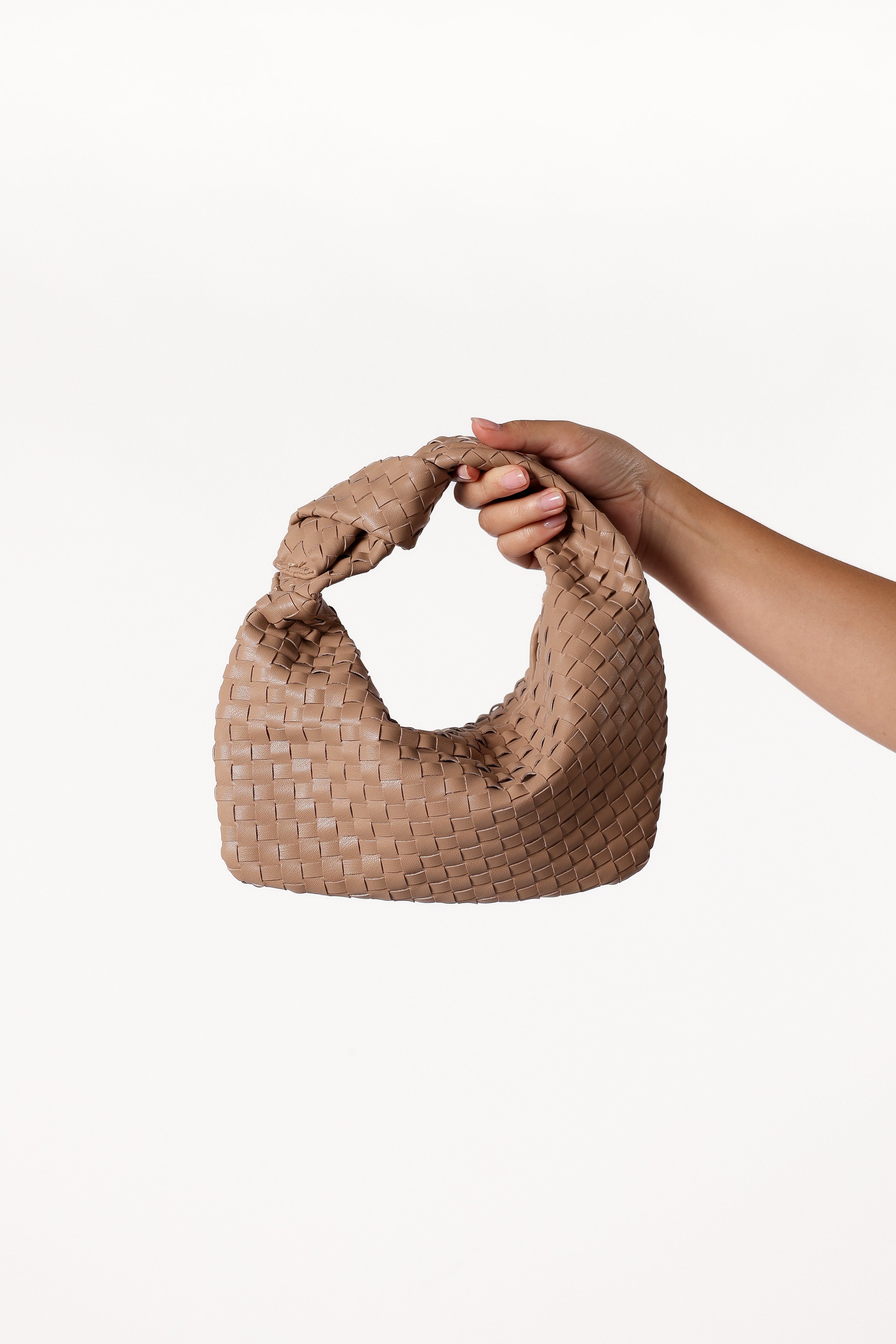 Beige Lyra Woven Faux Leather Handbag with Gold Hardware
