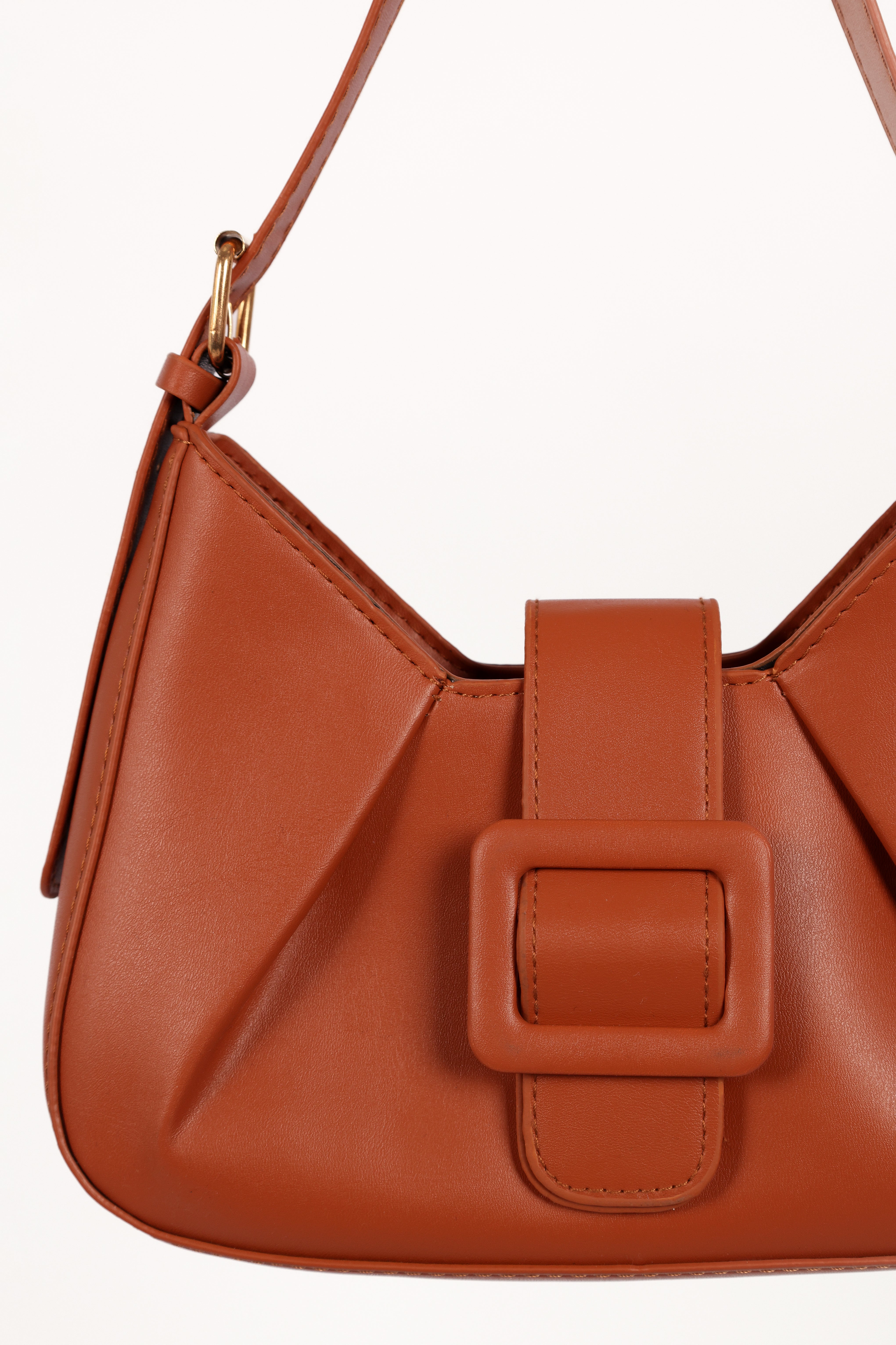 Angie Brown Faux Leather Handbag with Adjustable Strap