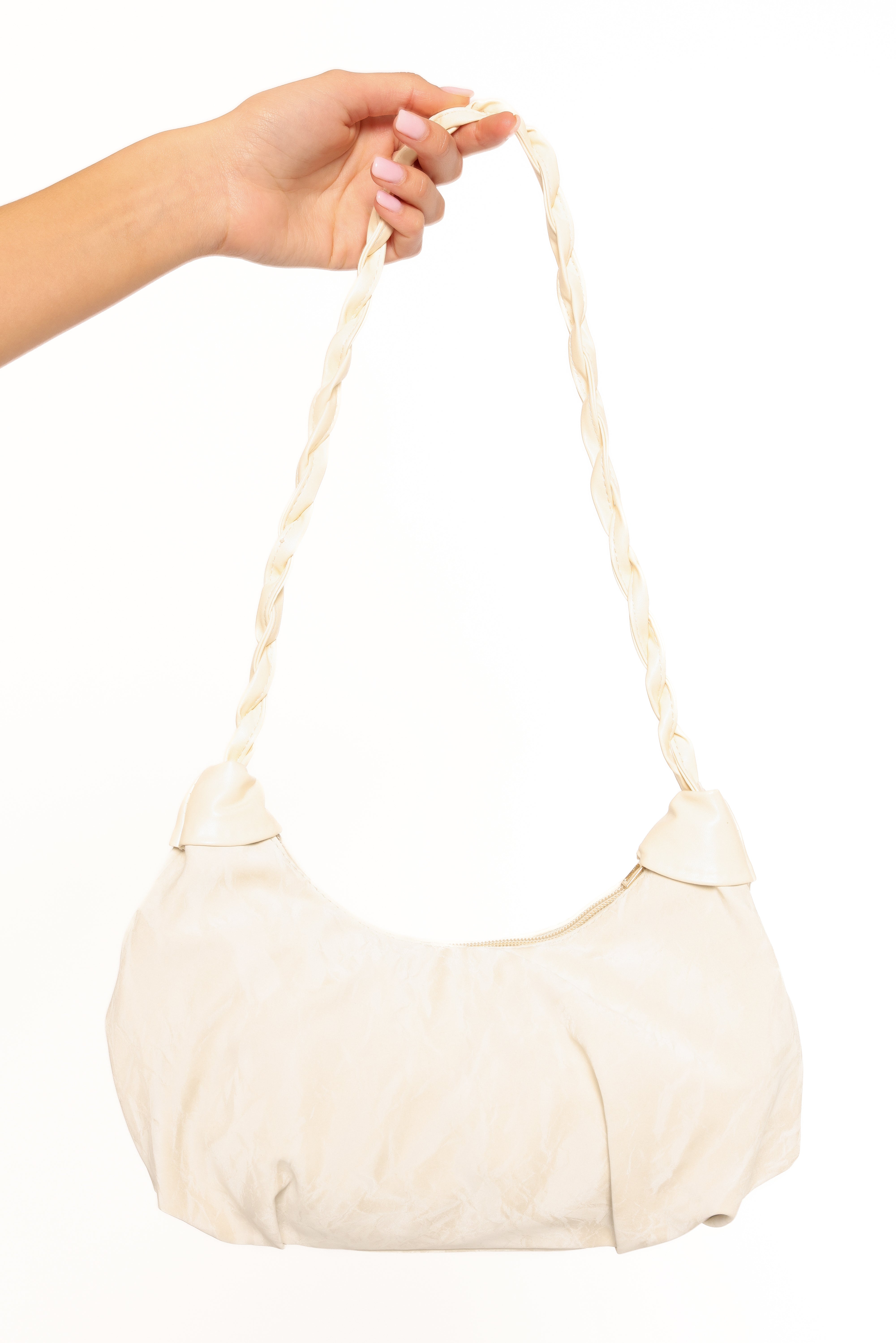 Lina Faux Leather Shoulder Bag - Off White, Gold Hardware
