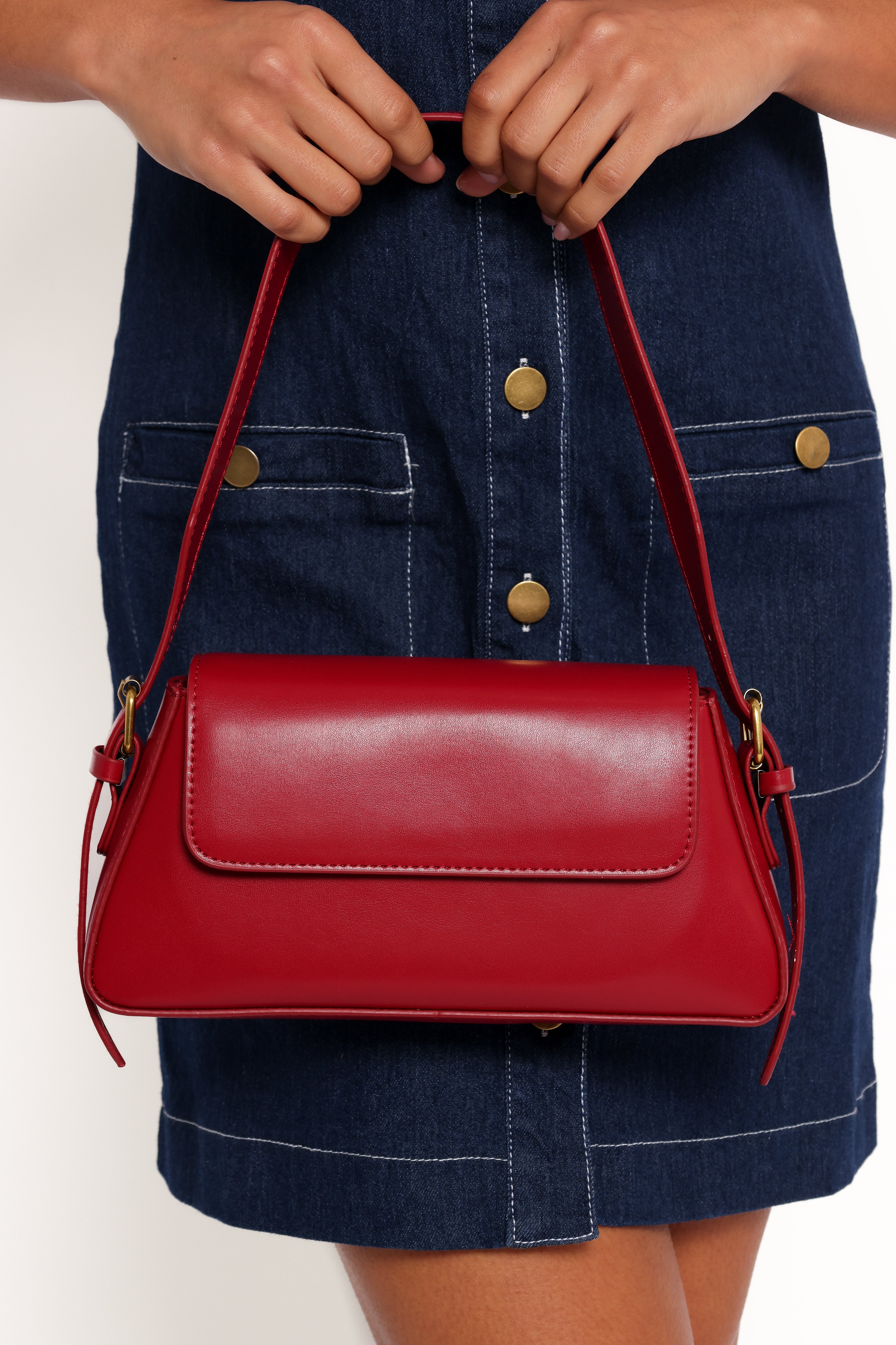 Red Faux Leather Handbag with Detachable Strap – Melody
