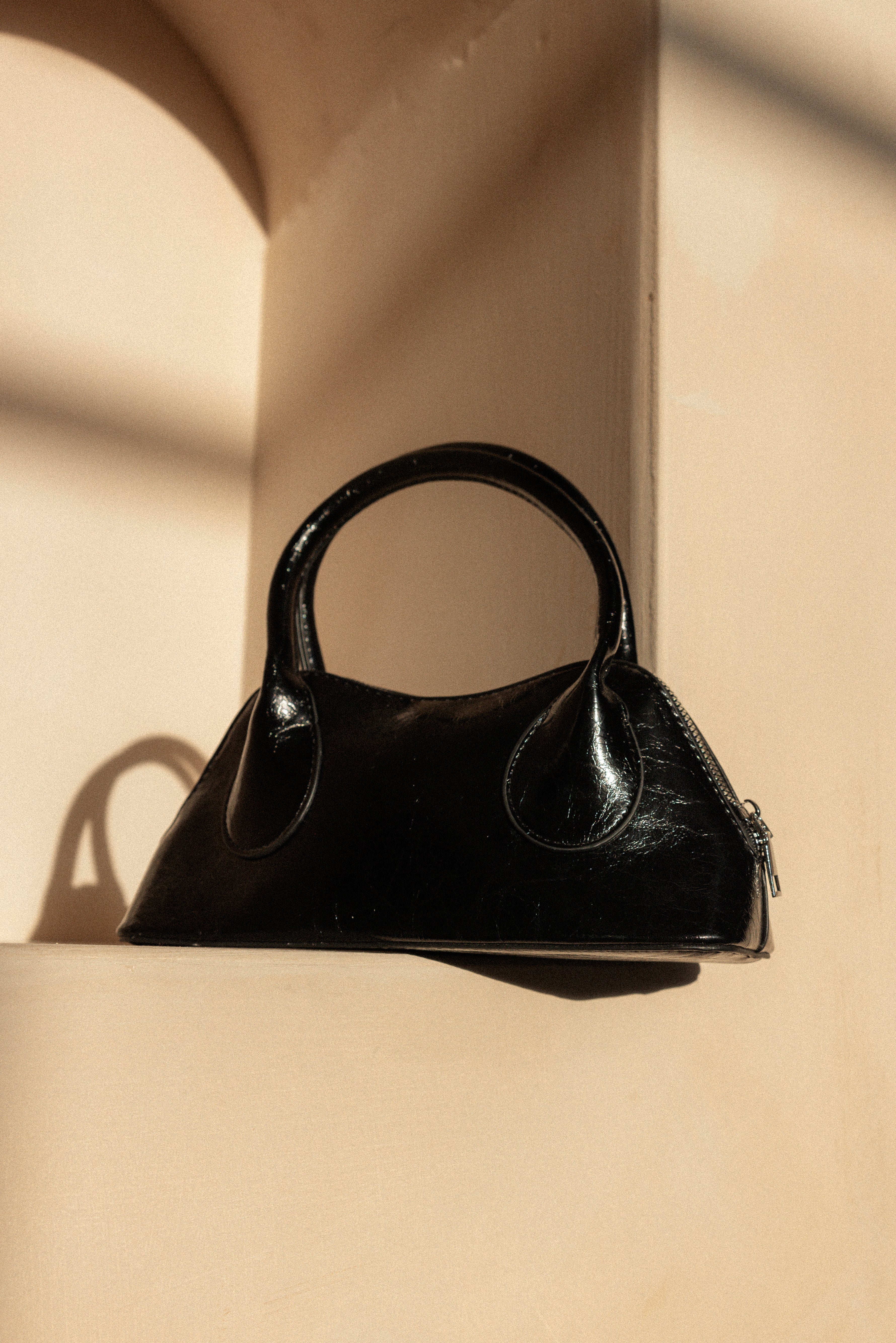 Black Carolyn Handbag with Detachable Strap & Zip Closure