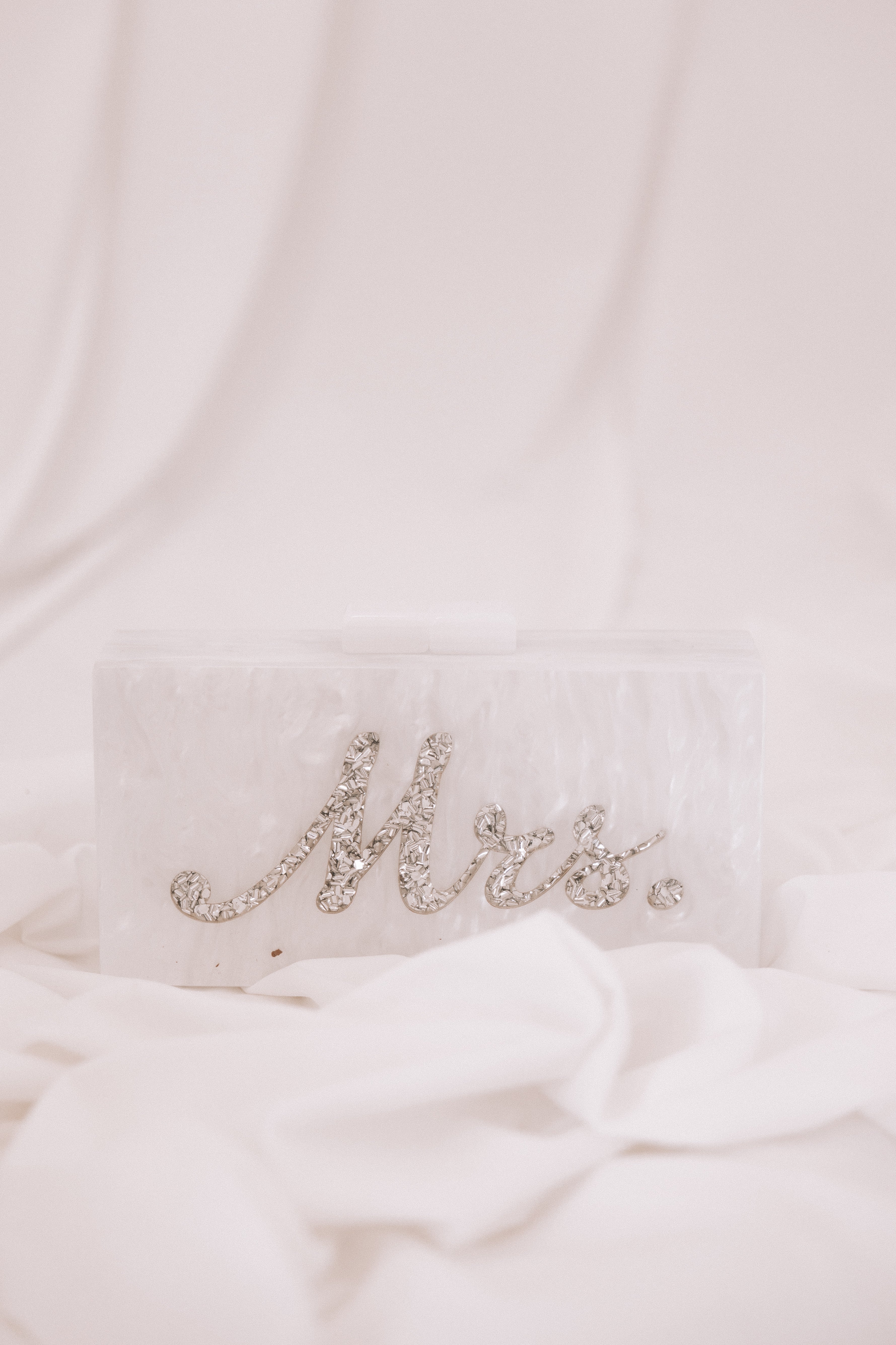 Silver Betsy Clutch with Pearlescent Finish & Detachable Chain