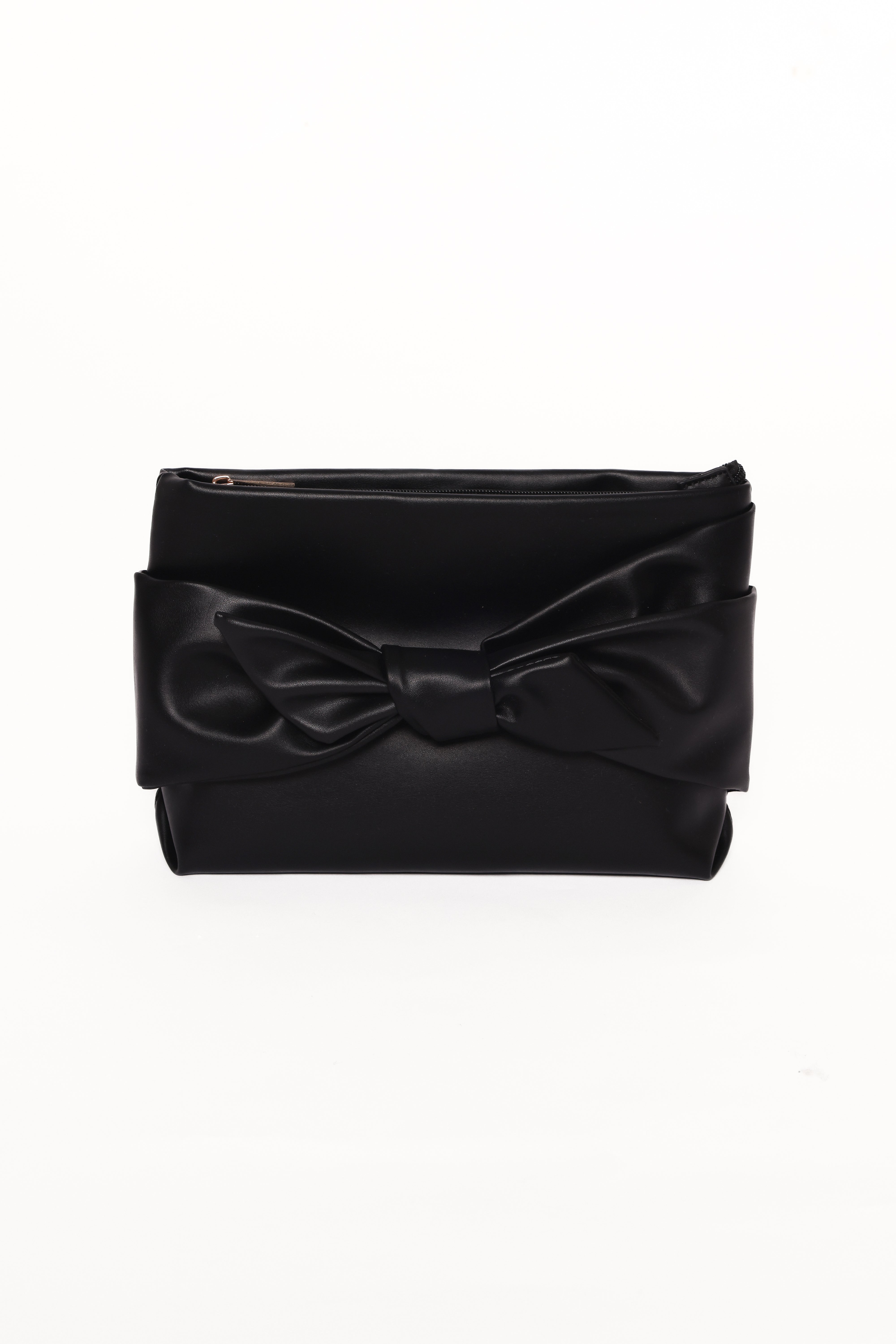 Black Naomi Bow Detail Clutch Bag with Detachable Chain