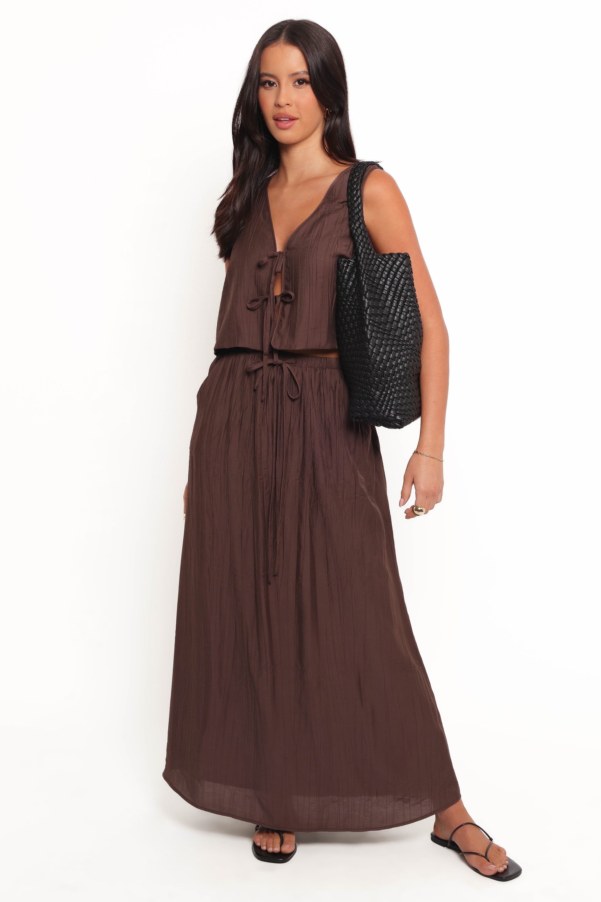 Rowan Black Faux Leather Woven Handbag with Removable Pouch