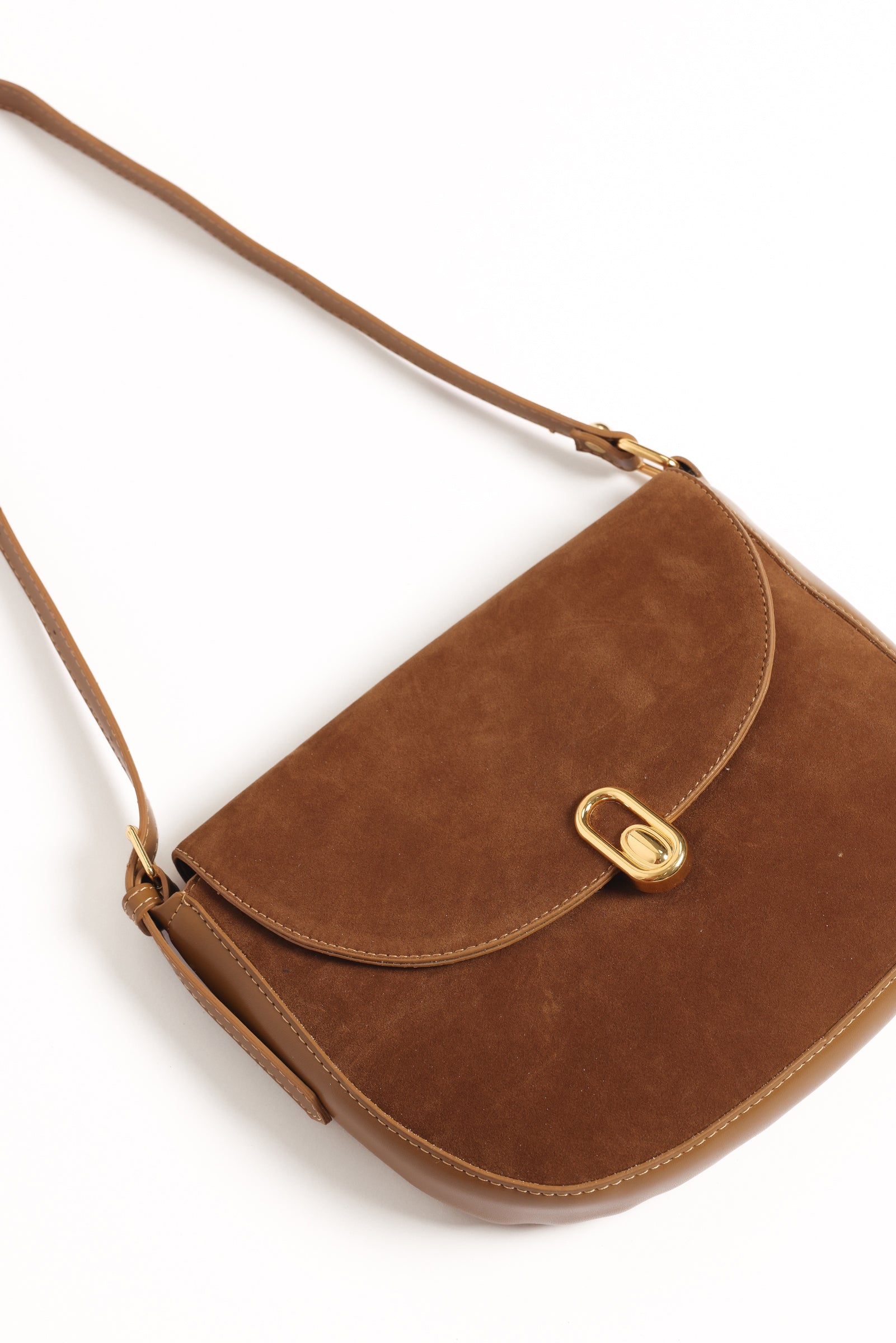 Rowena Brown Suede Crossbody Bag with Magnetic Closure