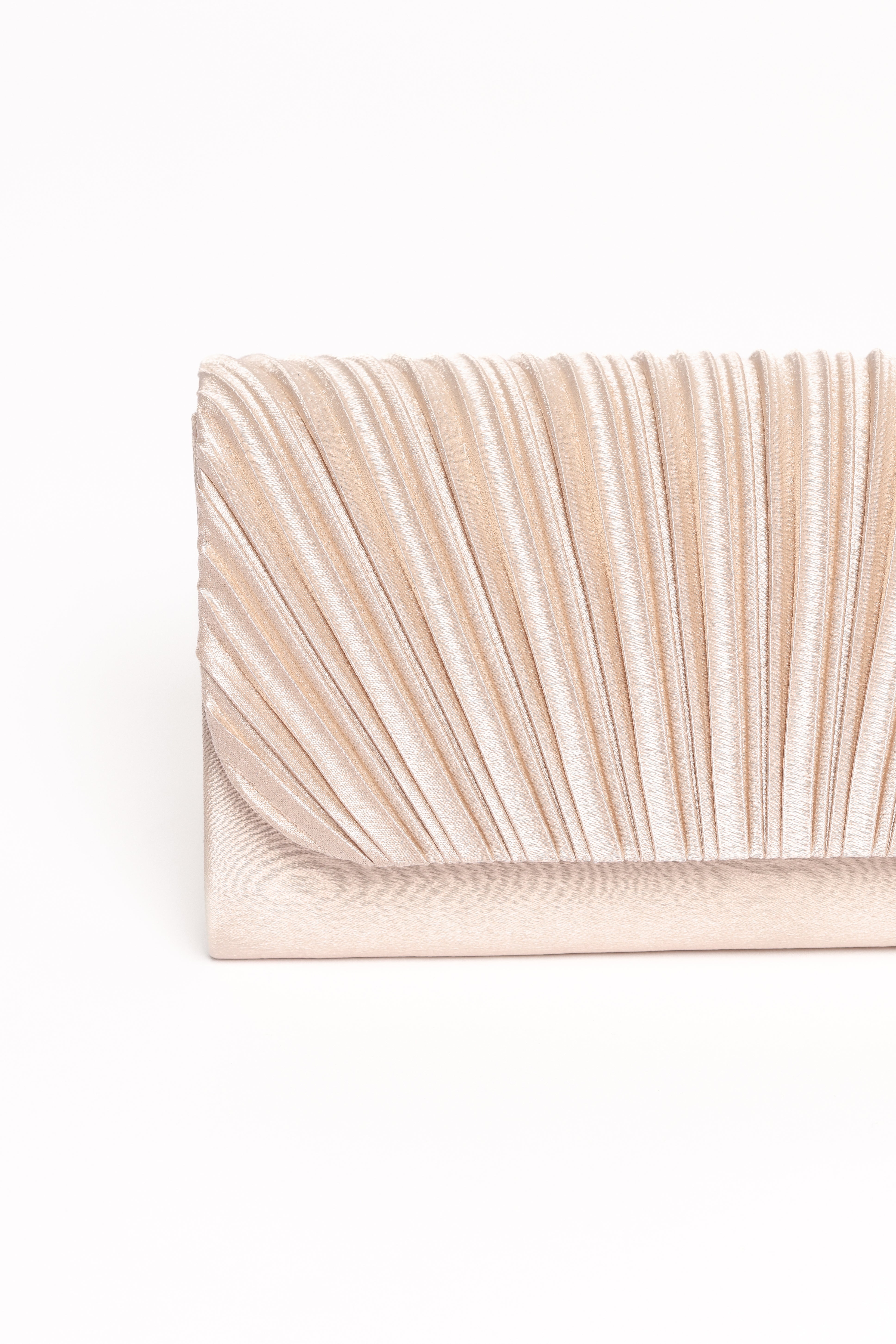 Cream Satin Aurora Clutch with Silver Chain Strap