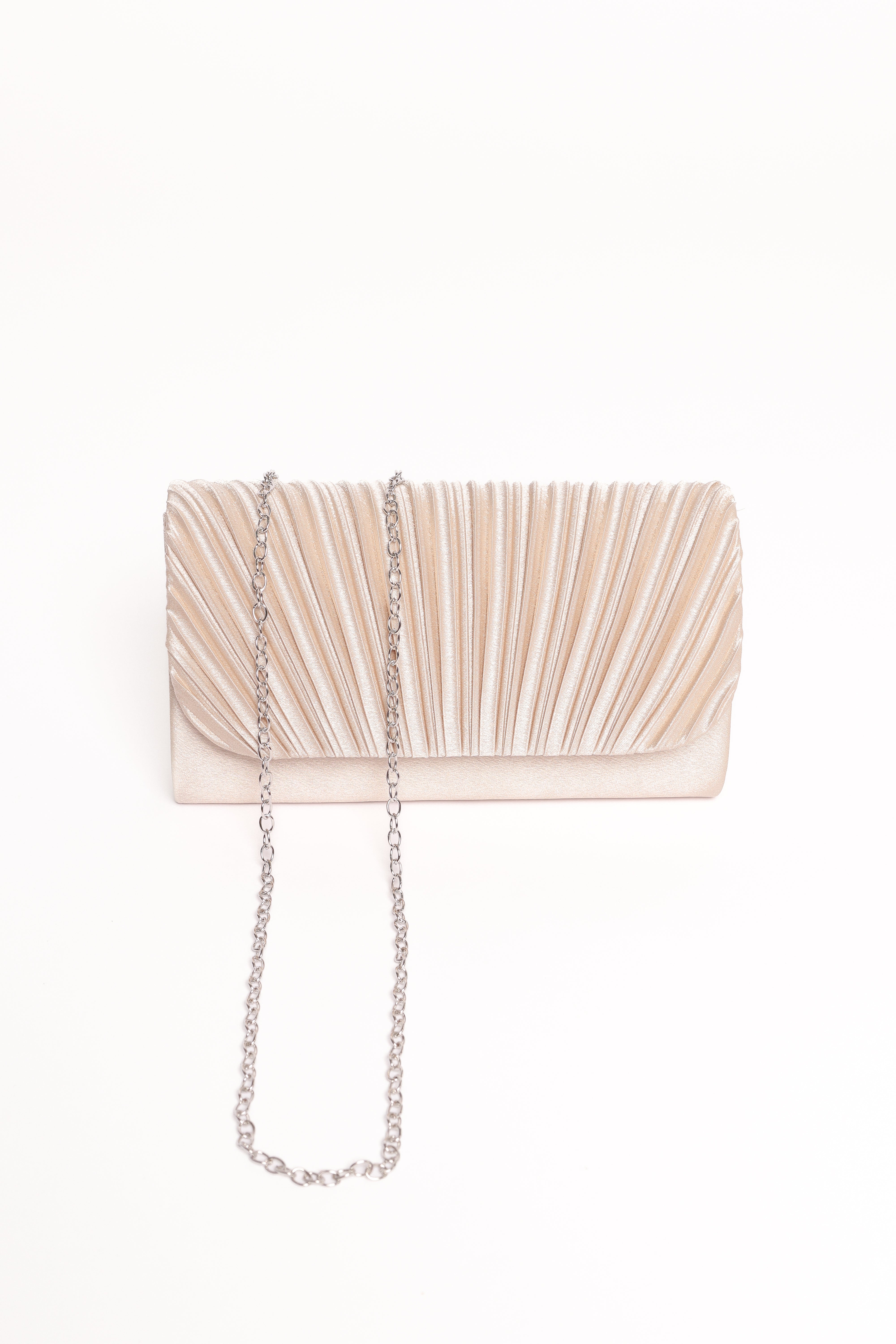 Cream Satin Aurora Clutch with Silver Chain Strap