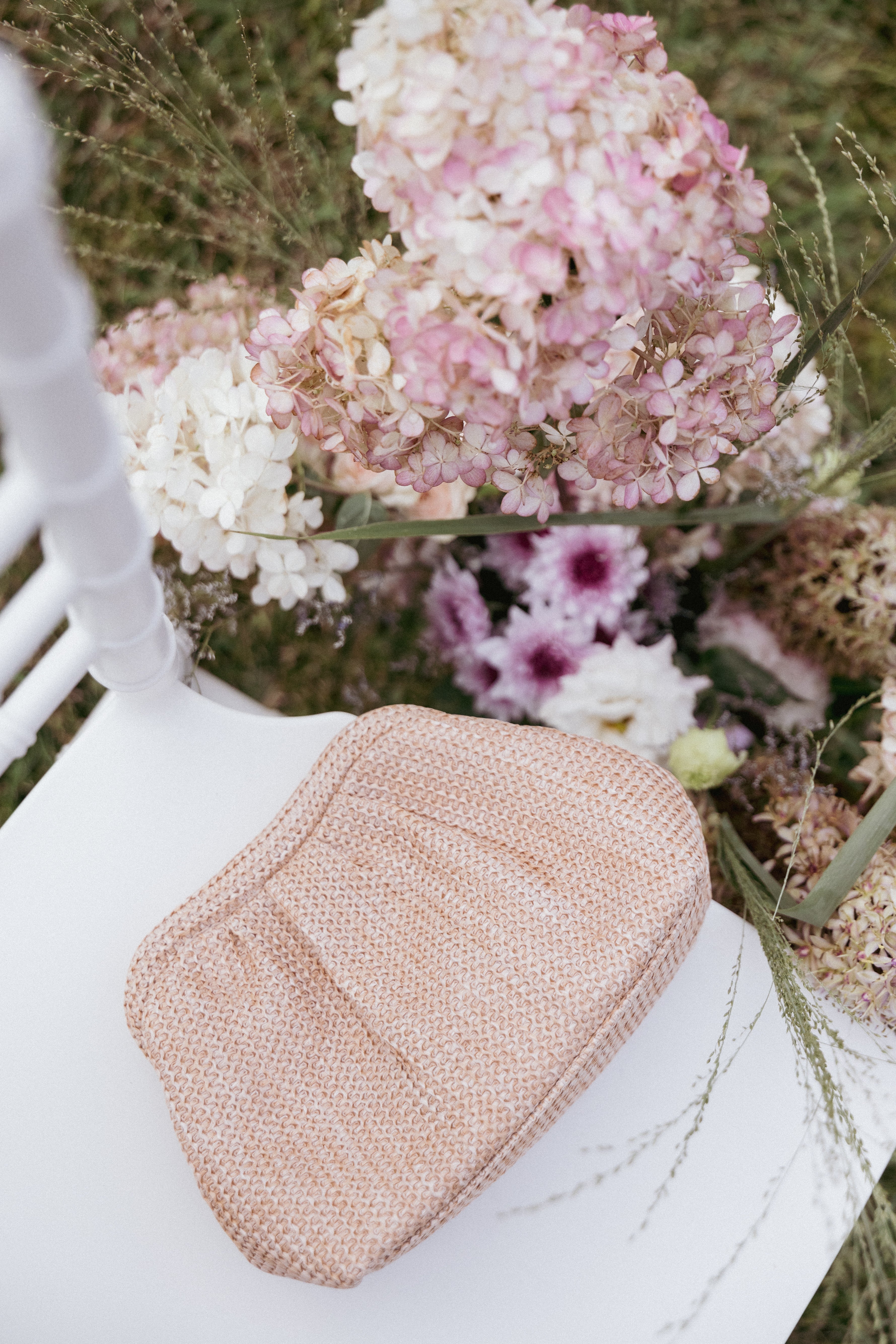 Sand Woven Clutch Bag with Gold Chain - Odette Crossbody Purse