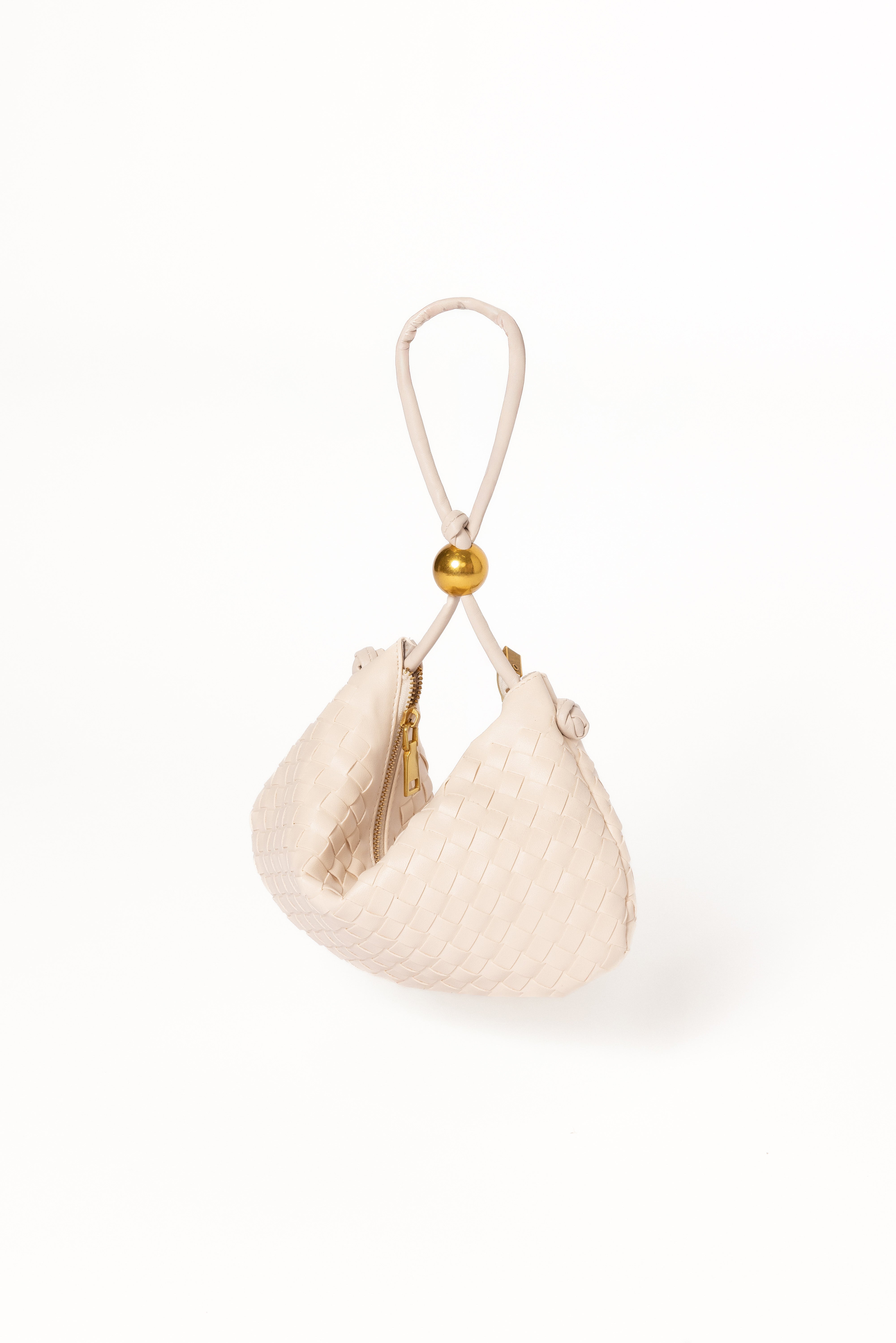 White Sara Handbag - Woven PU Tote with Zip Closure & Inner Pocket