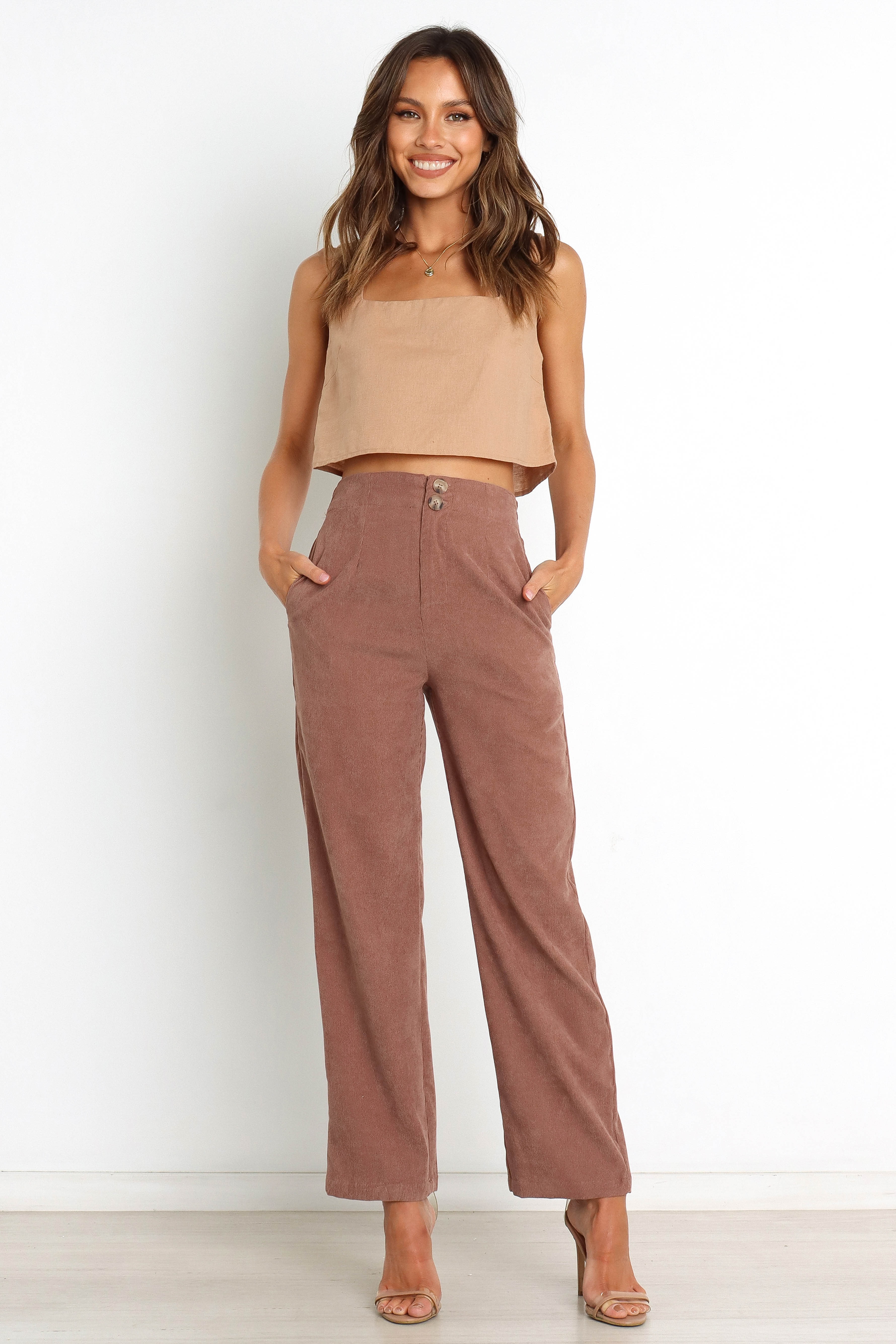 Brown Corduroy High-Waisted Pants by Springfield - Relaxed Fit