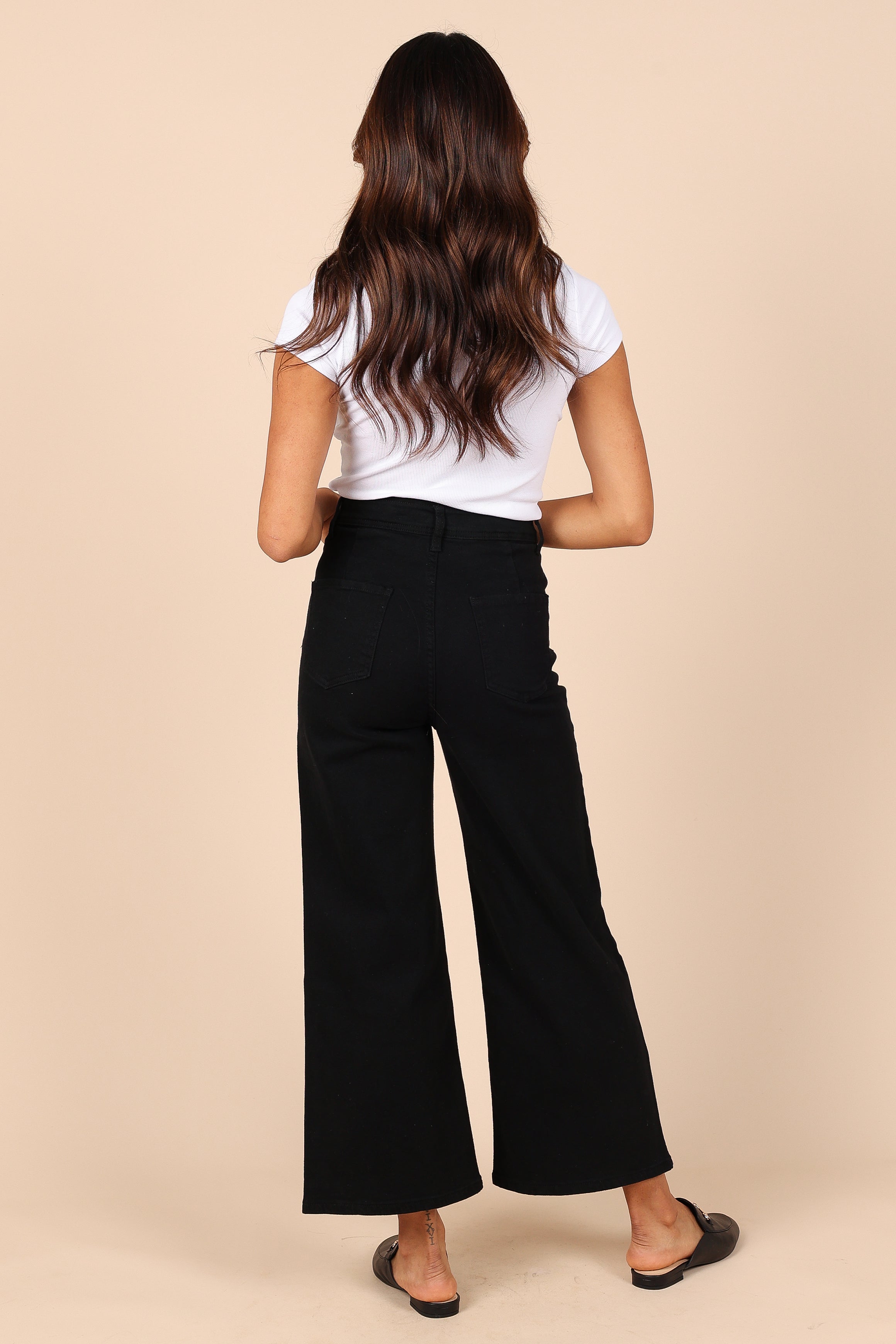 Women's High Waisted Georgette Pants - Black Straight Leg Trousers