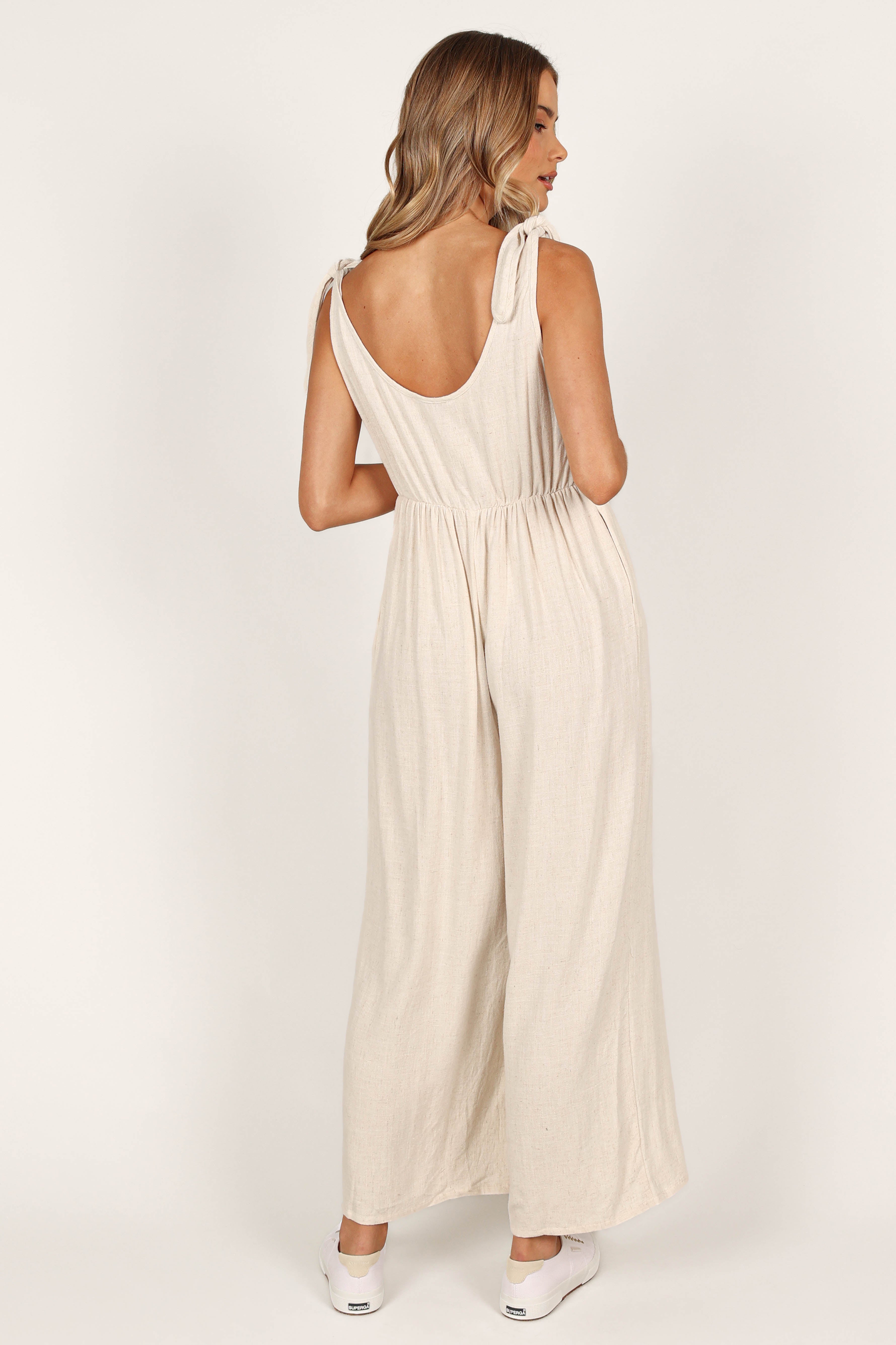 Ayla Linen Jumpsuit for Women - Oatmeal Wide Leg Casual Outfit