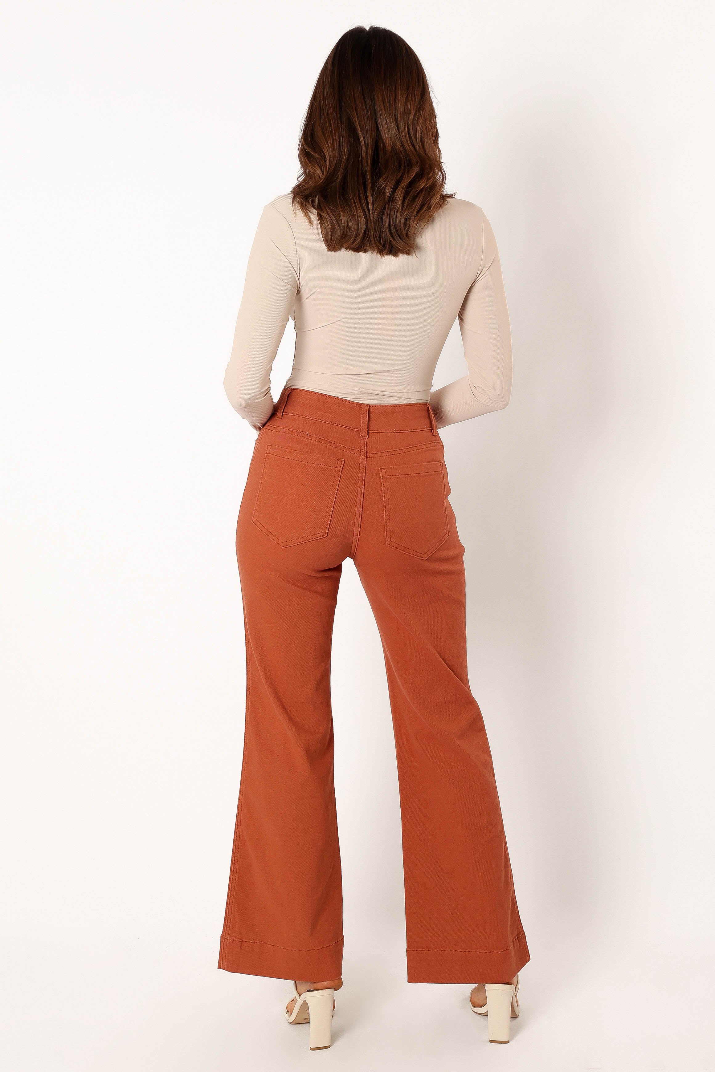 Nico High Waisted Wide Leg Jeans in Tan - Relaxed Fit Cotton