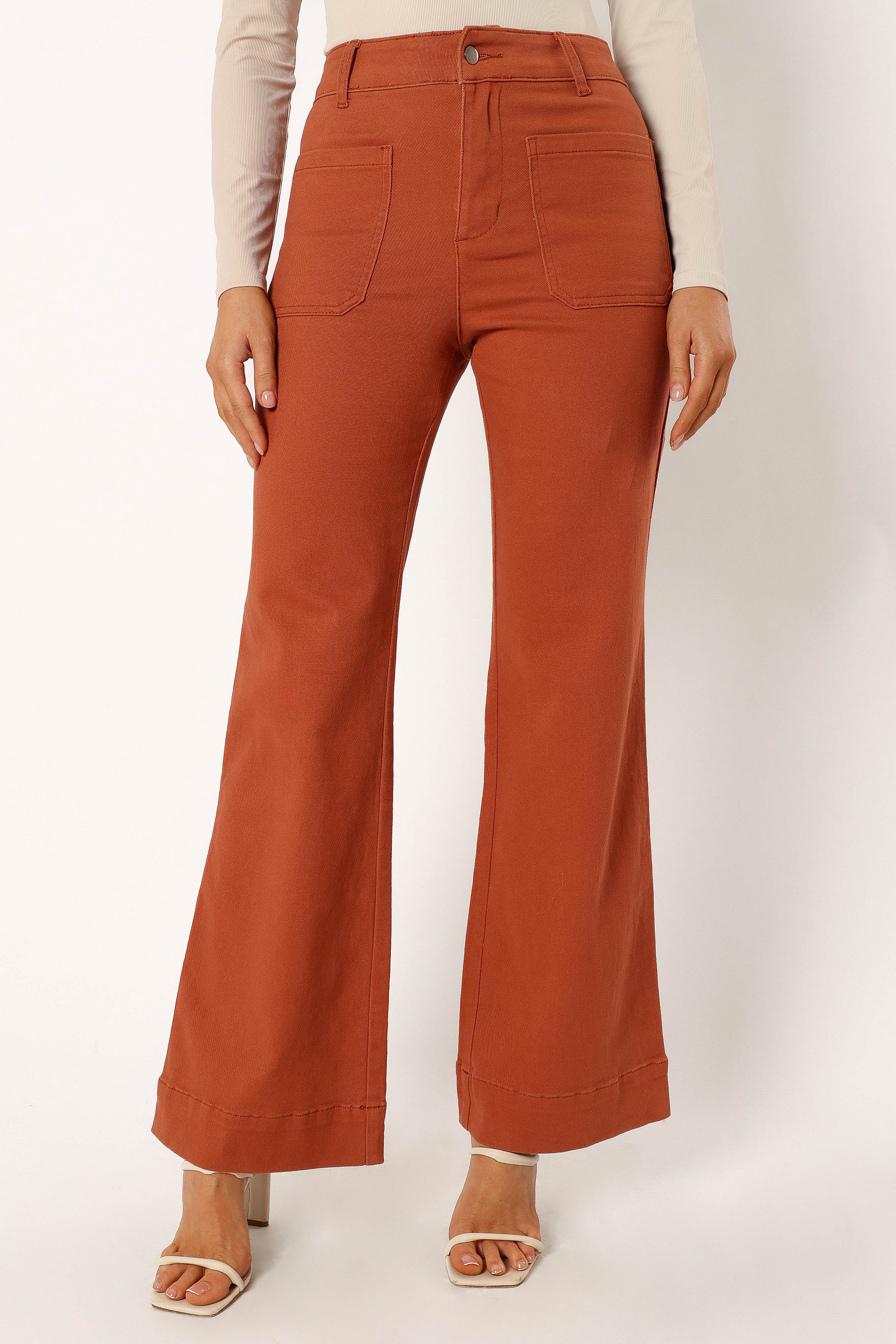 Nico High Waisted Wide Leg Jeans in Tan - Relaxed Fit Cotton