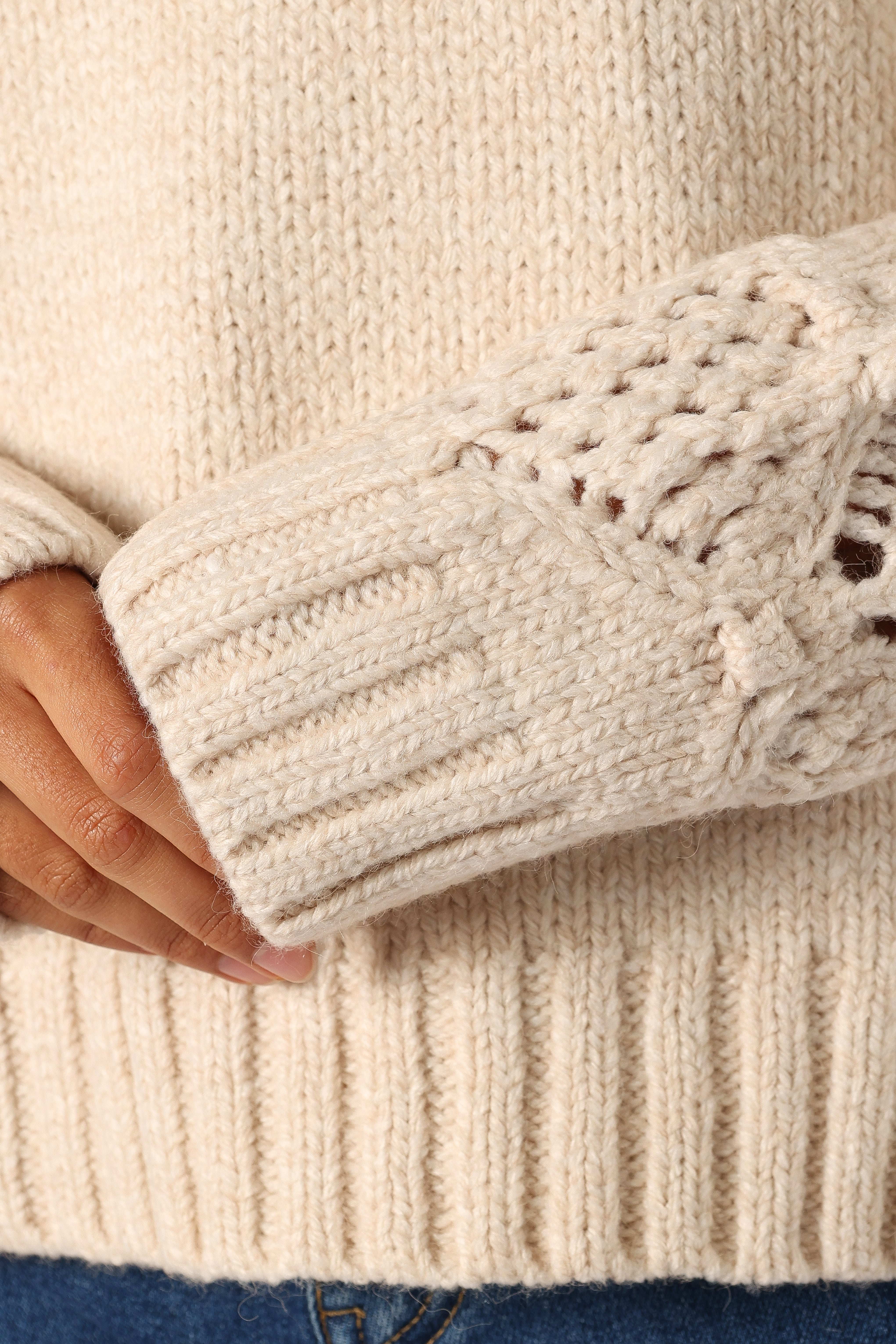 Rebekah Crochet Turtleneck Sweater - Cream Knit Long Sleeve