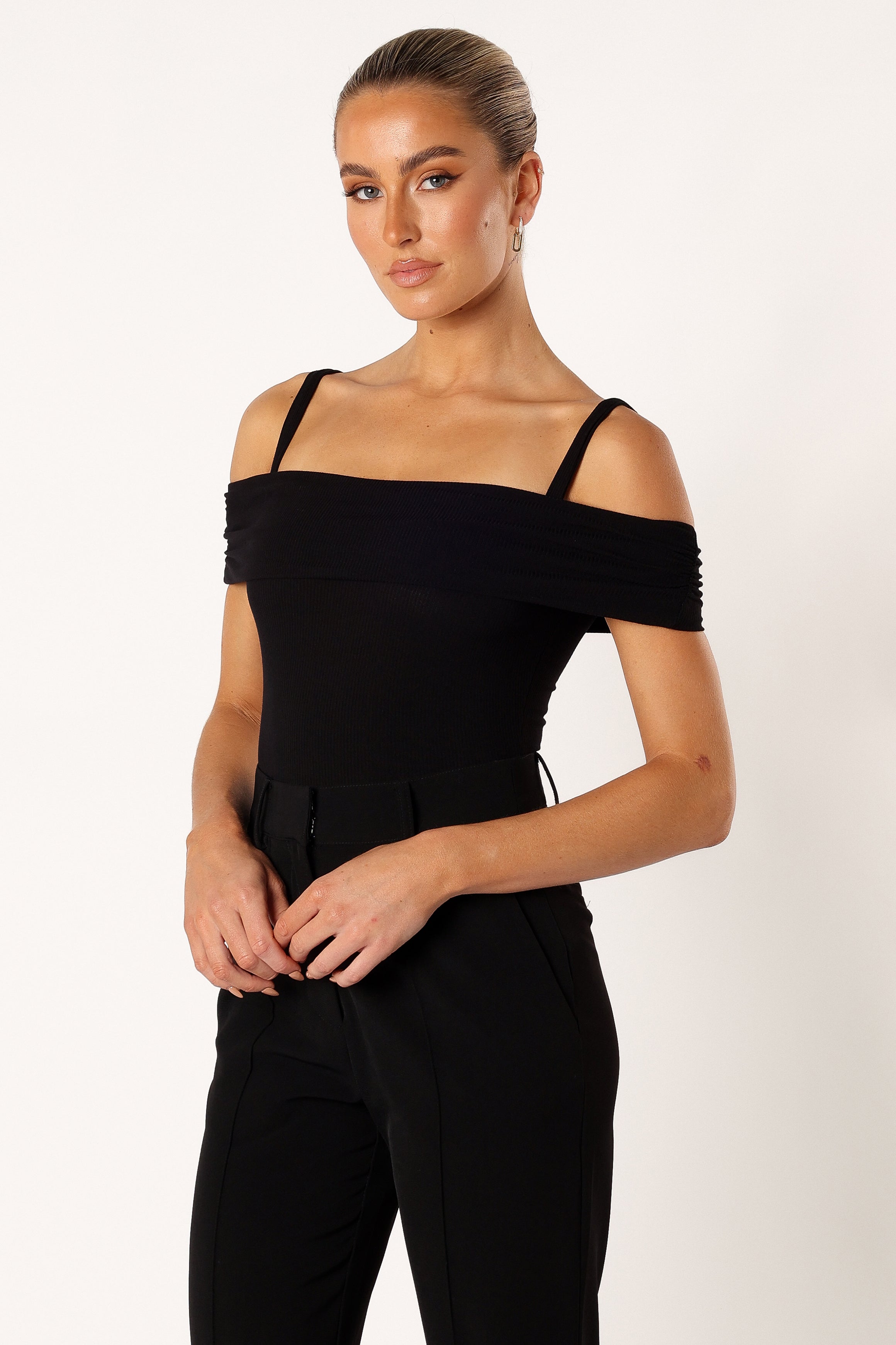 Women's Black Ryder Off-Shoulder Bodysuit - Snap Closure