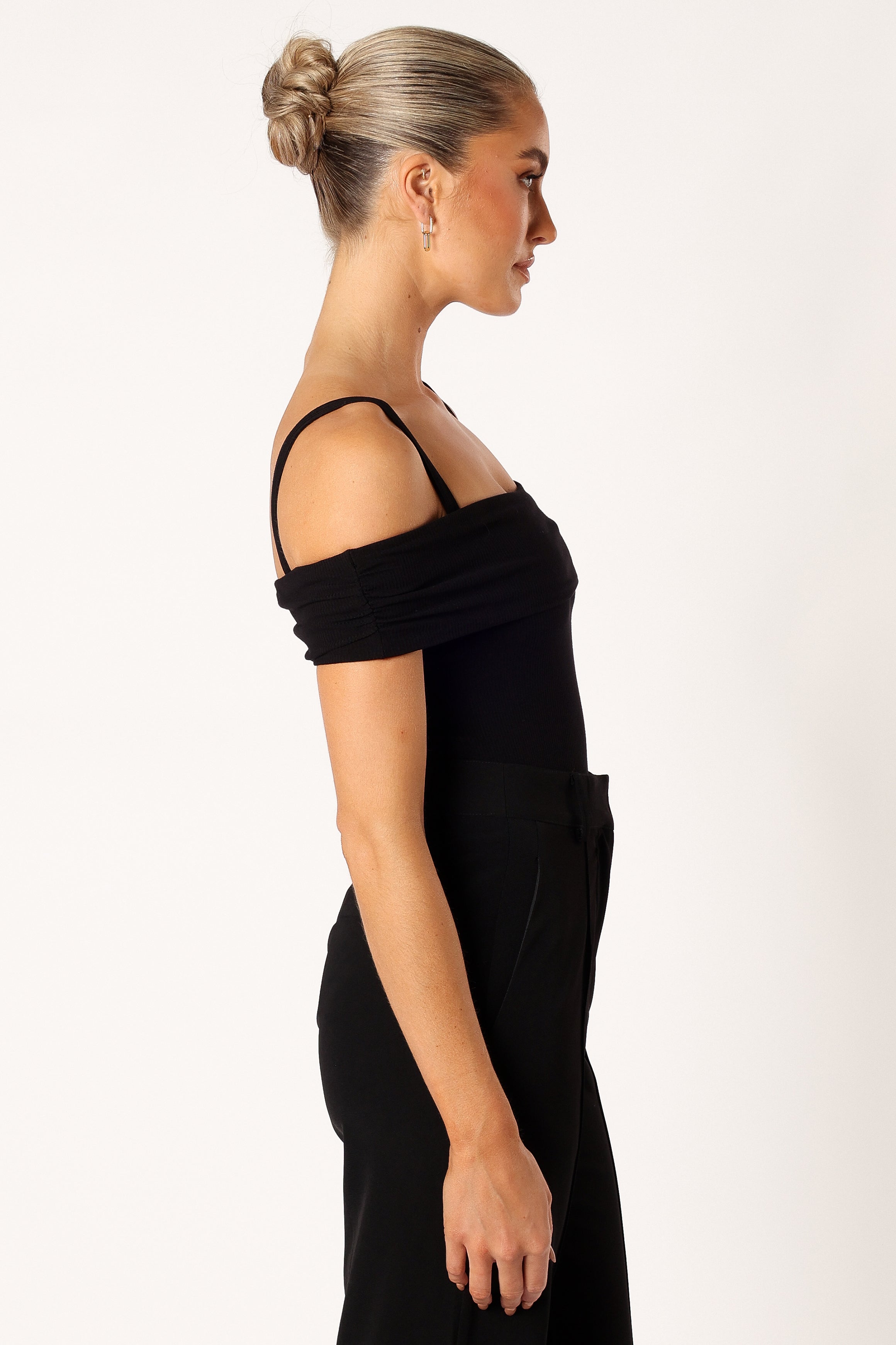 Women's Black Ryder Off-Shoulder Bodysuit - Snap Closure