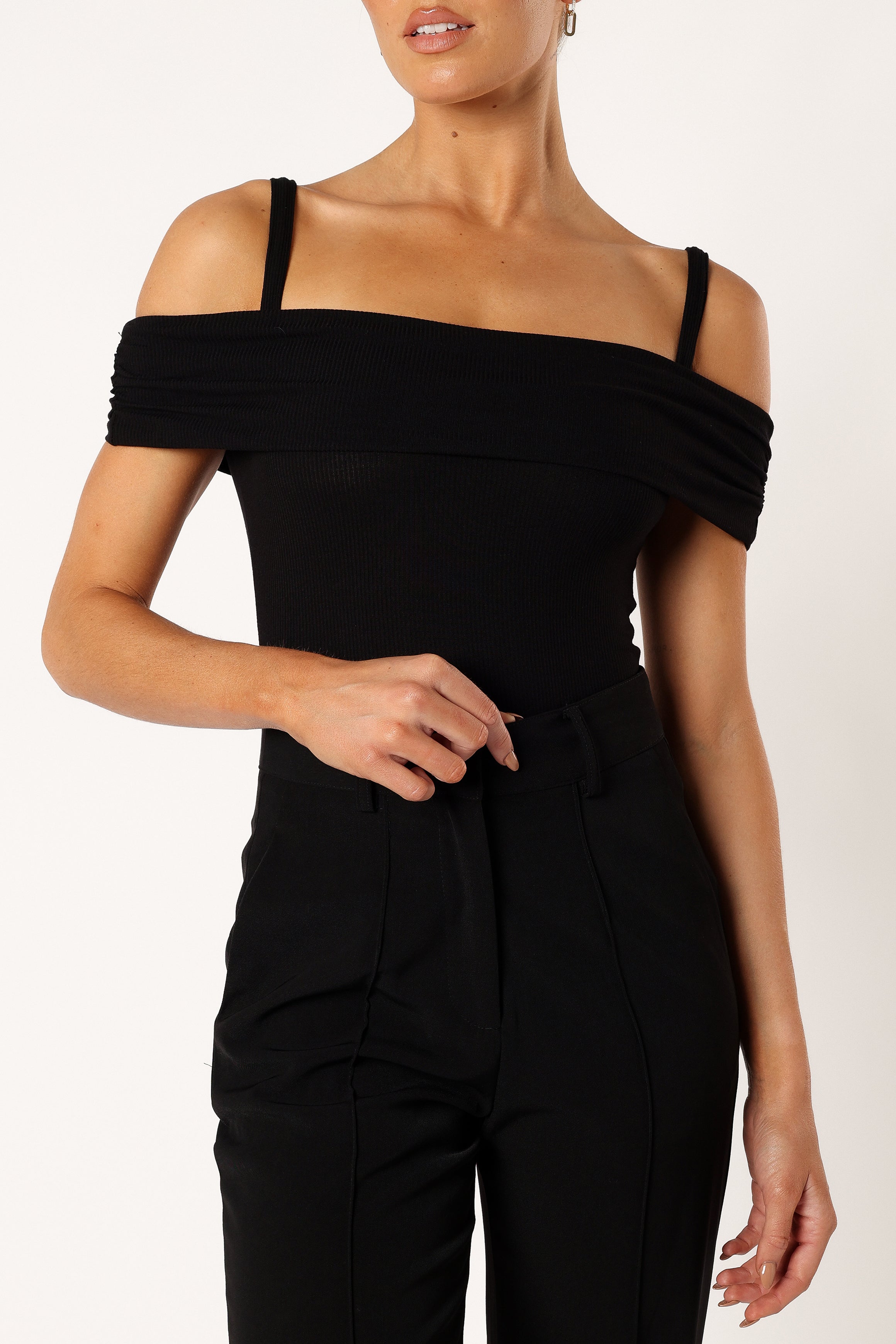 Women's Black Ryder Off-Shoulder Bodysuit - Snap Closure