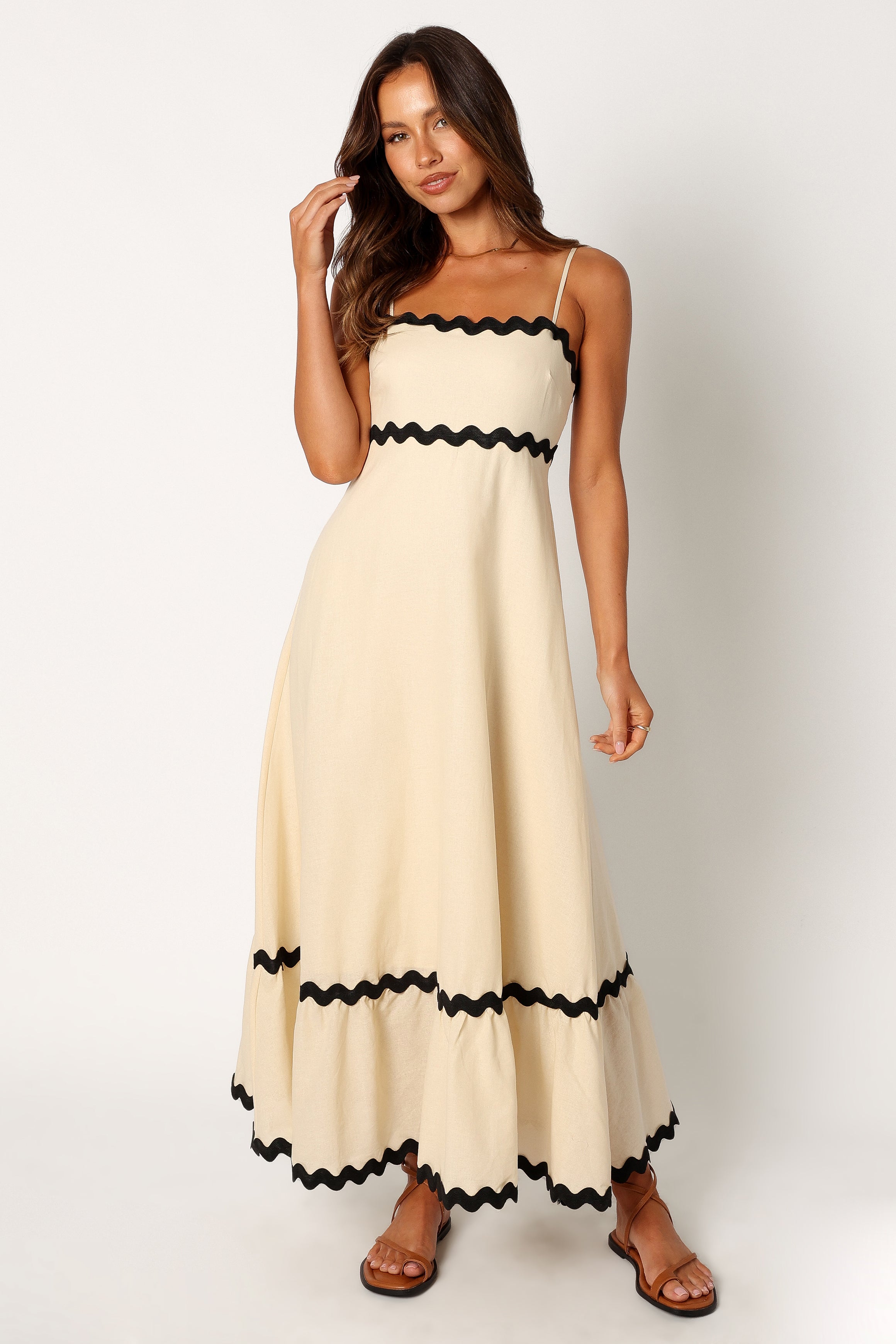 Yana Cotton Maxi Dress with Adjustable Straps - Cream & Black