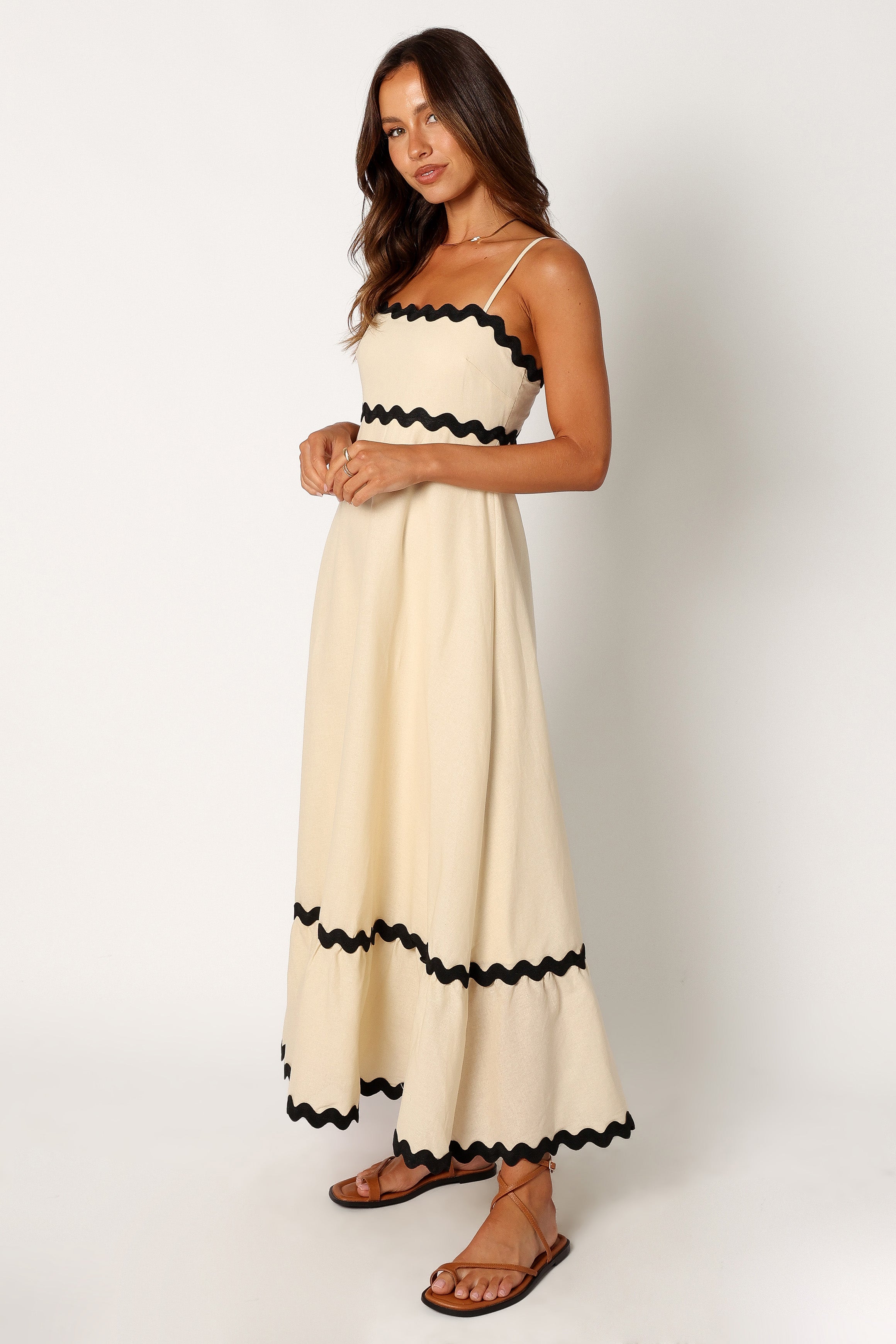 Yana Cotton Maxi Dress with Adjustable Straps - Cream & Black