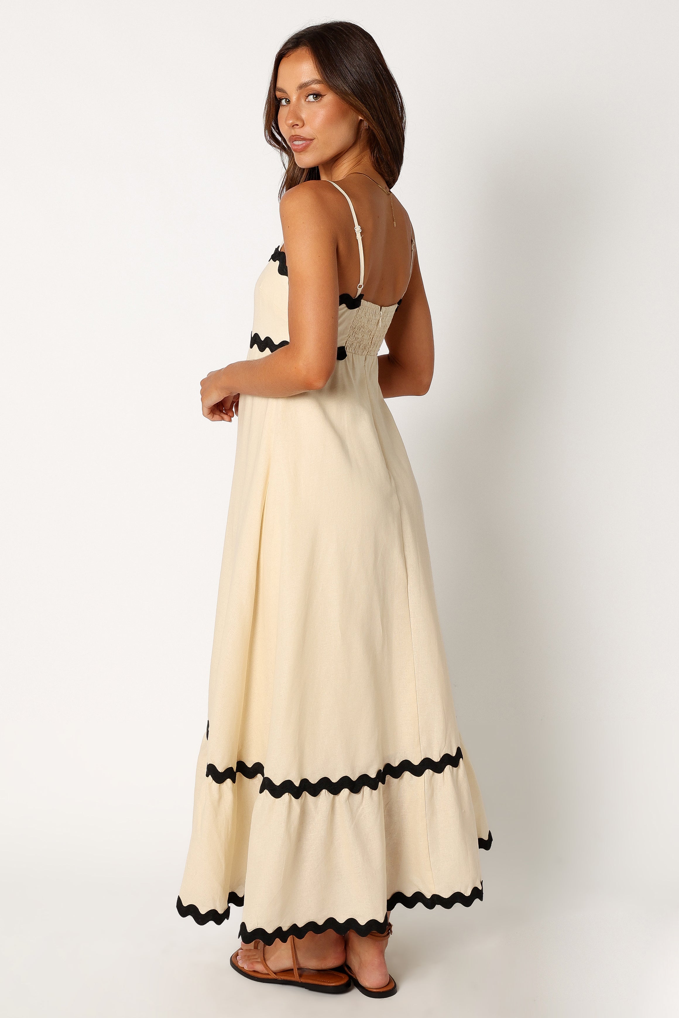 Yana Cotton Maxi Dress with Adjustable Straps - Cream & Black