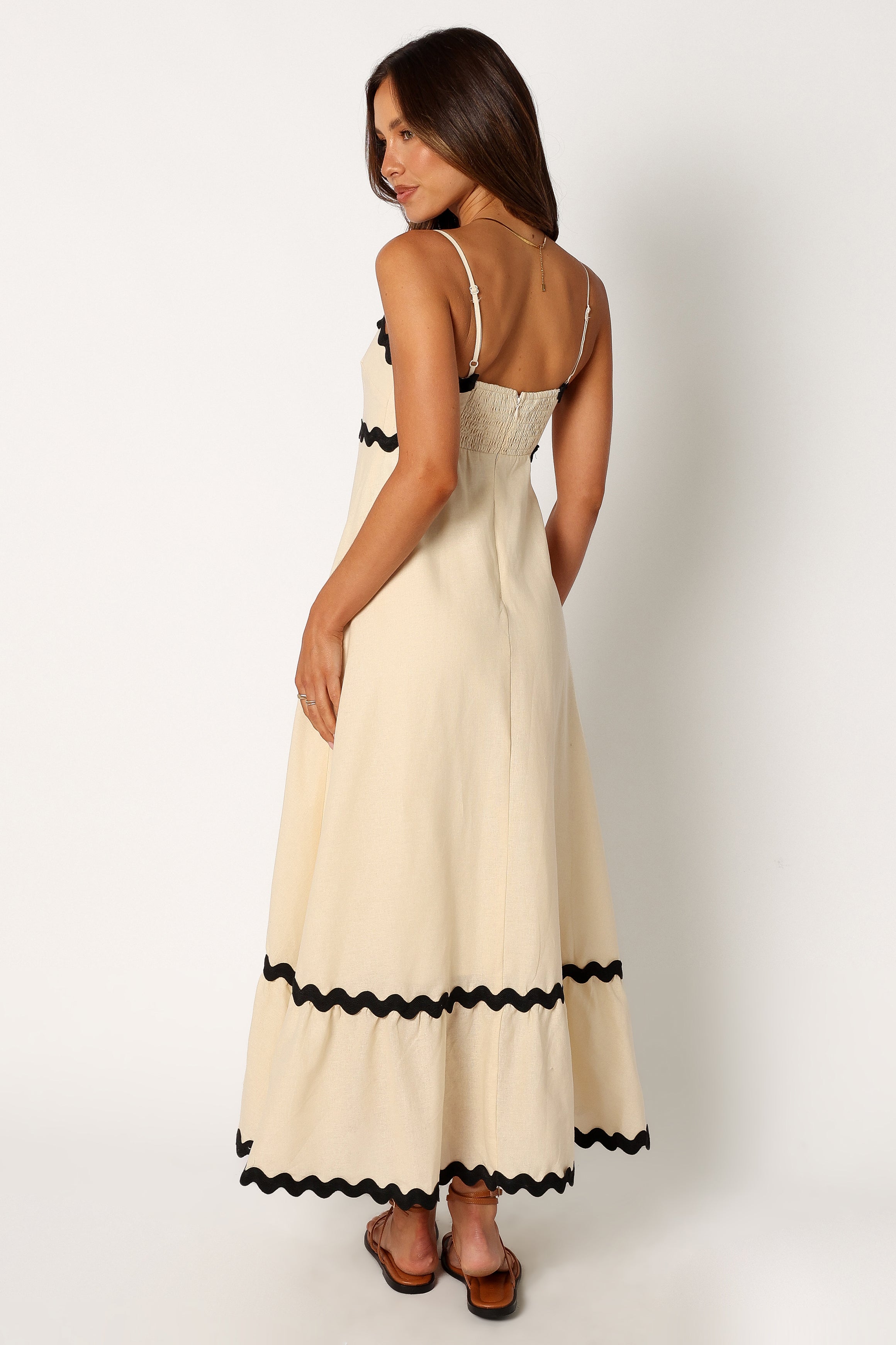 Yana Cotton Maxi Dress with Adjustable Straps - Cream & Black