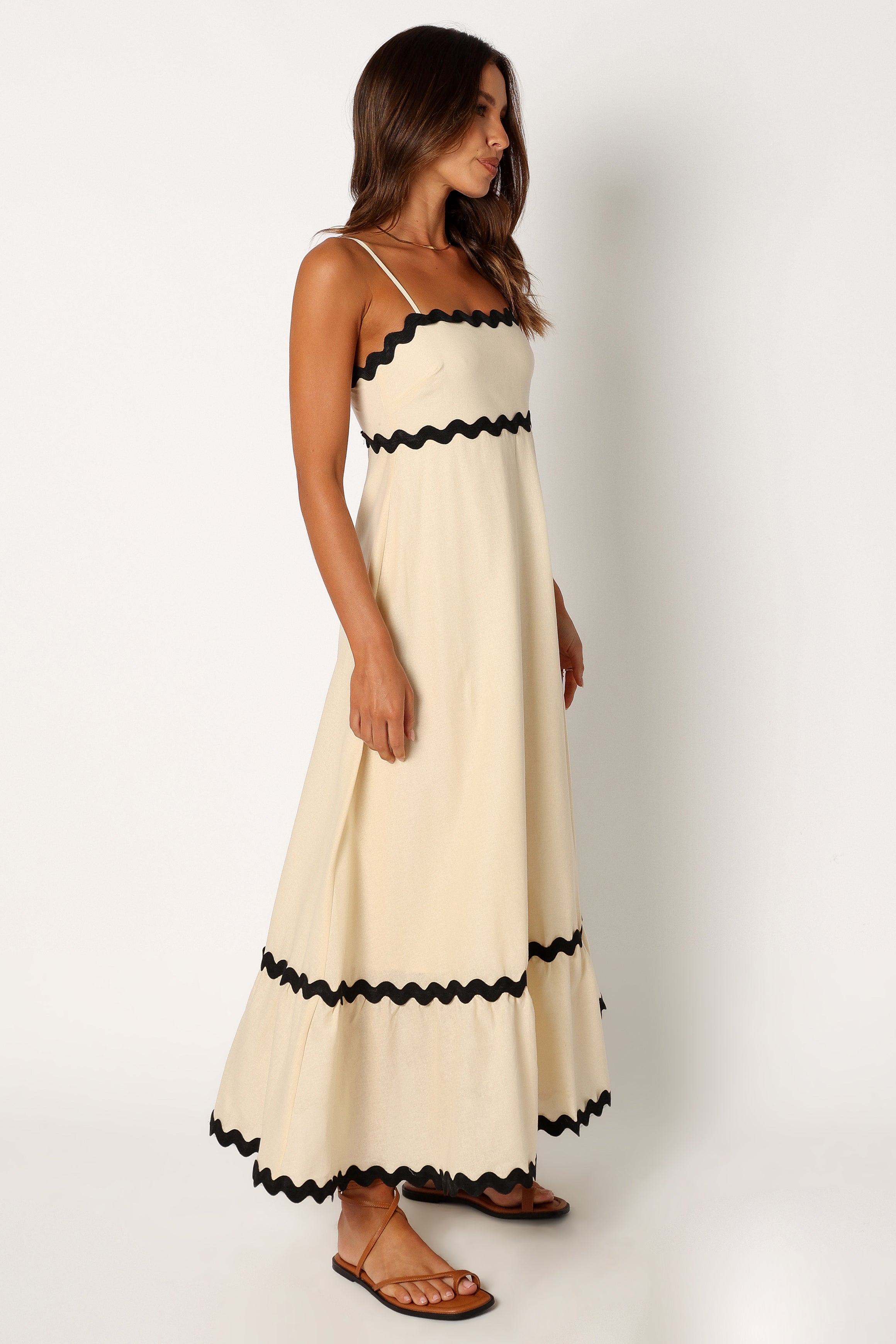 Yana Cotton Maxi Dress with Adjustable Straps - Cream & Black