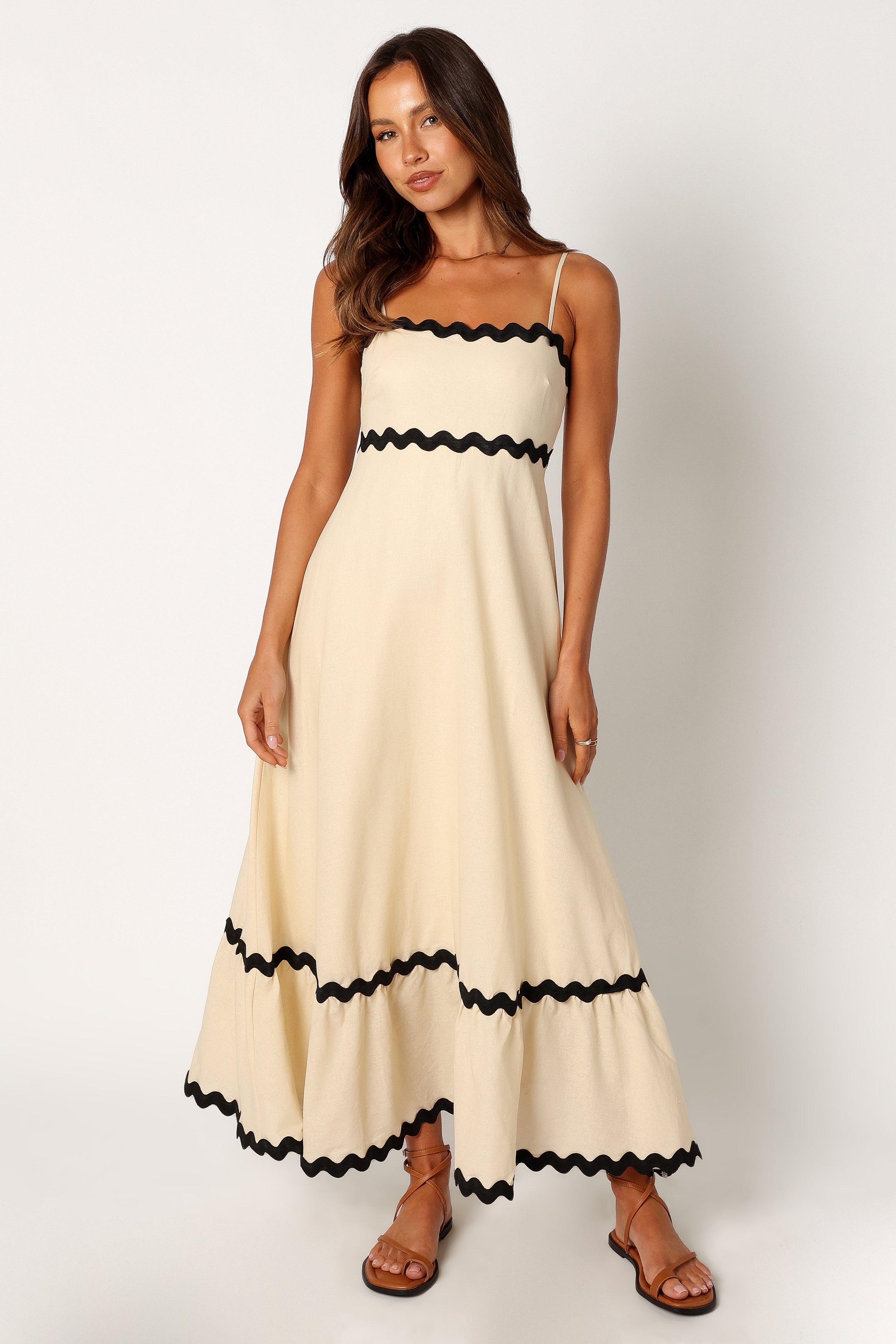 Yana Cotton Maxi Dress with Adjustable Straps - Cream & Black