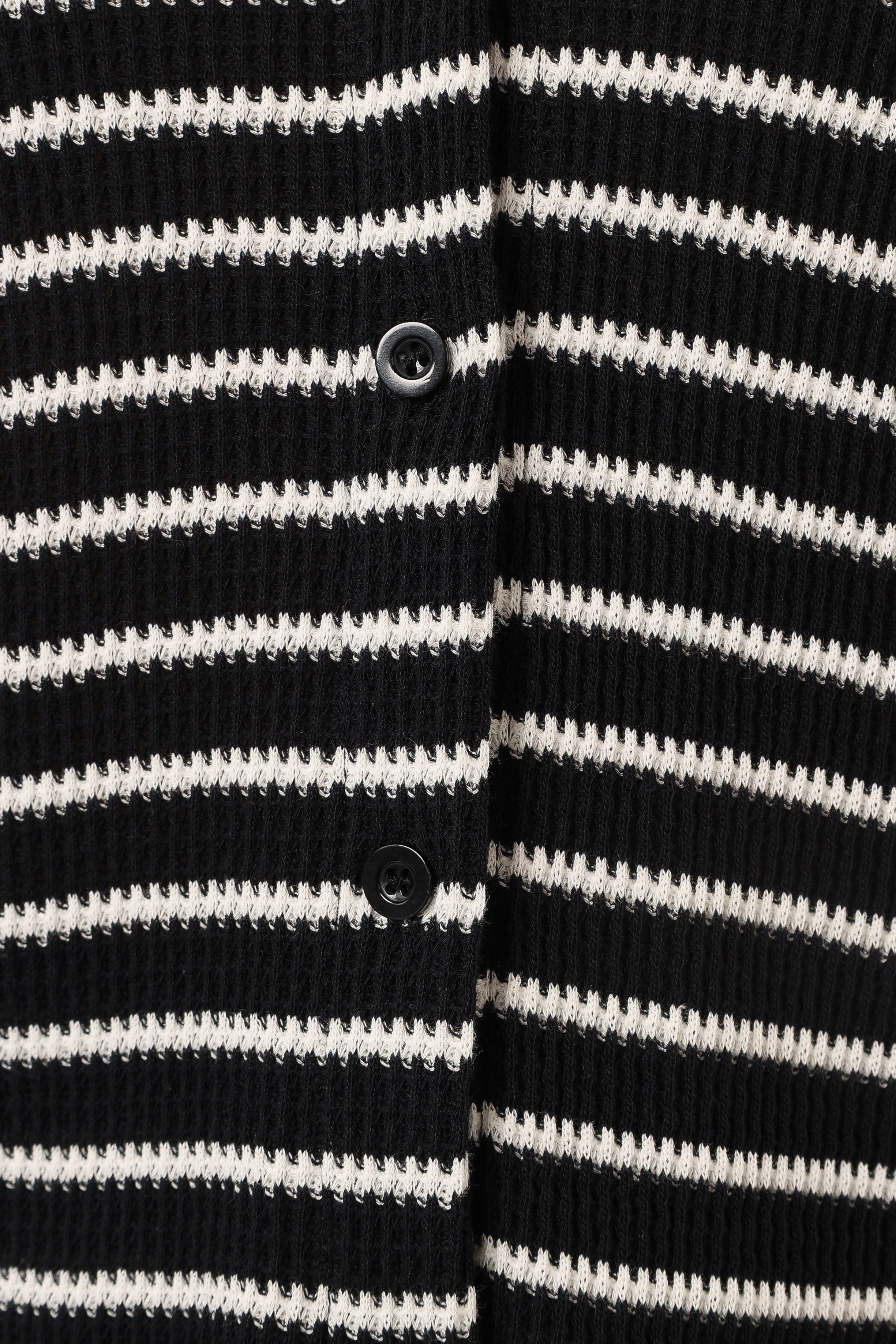 Linnea Striped Cotton Short Set - Black & White Collared Top & High-Waisted Shorts