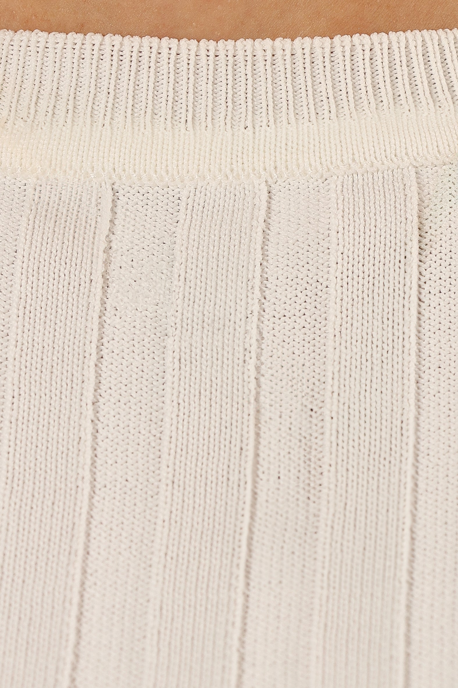Aneesa Ribbed Knit Top - White Long Sleeve with Frill Cuff