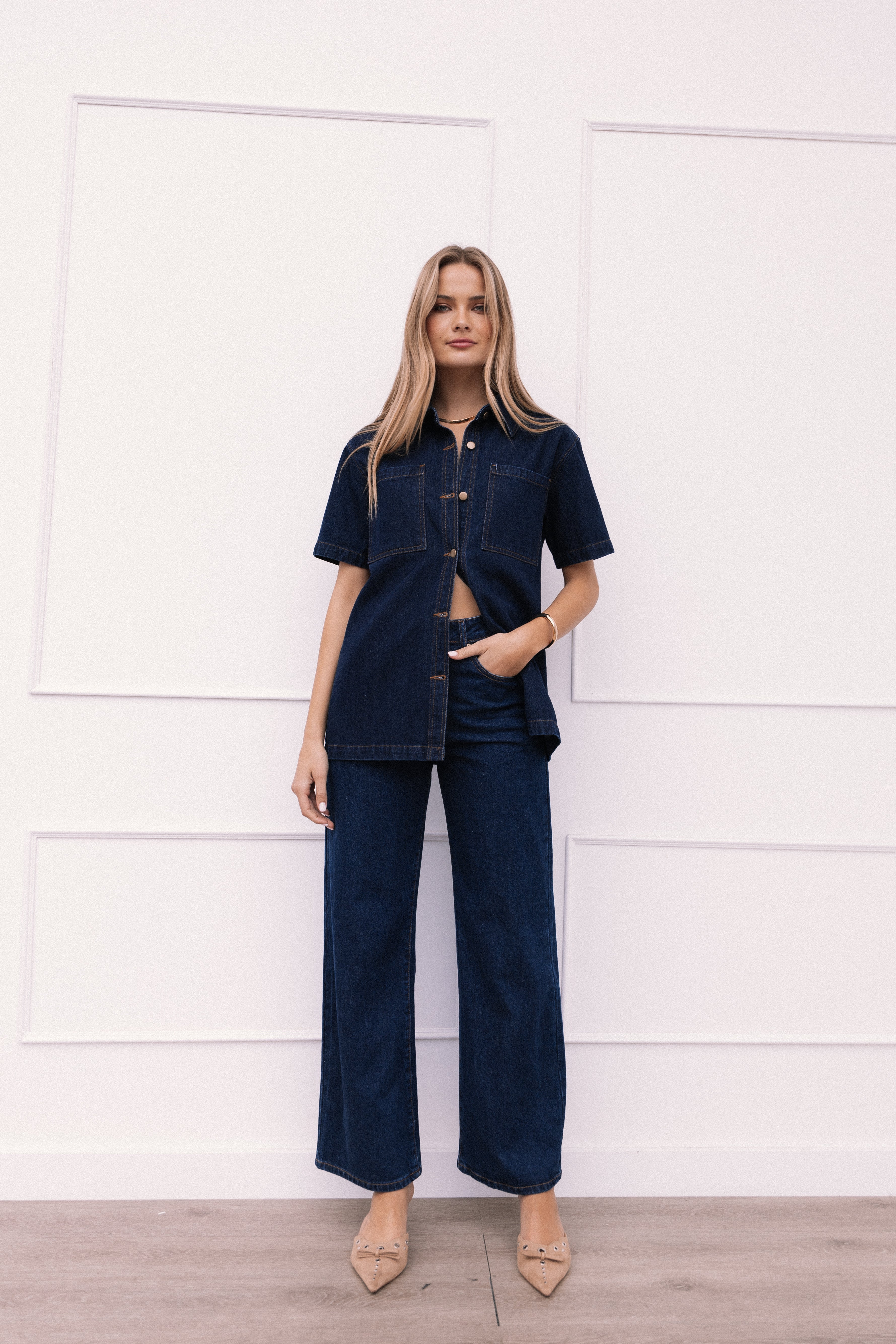 Nolan High Waisted Wide Leg Jeans - 100% Cotton Dark Denim
