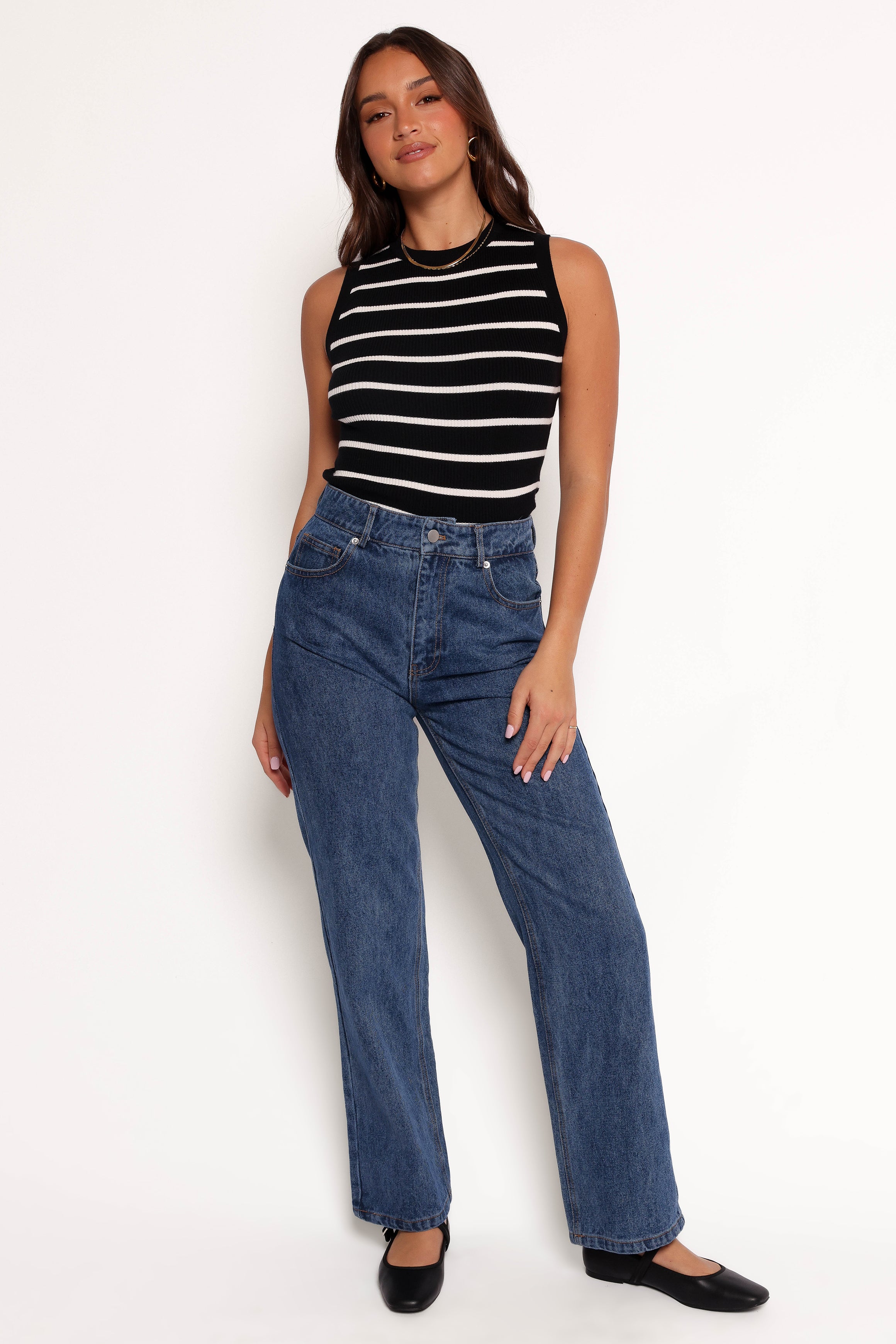Women's Black Stripe Ribbed Knit Top - Margot