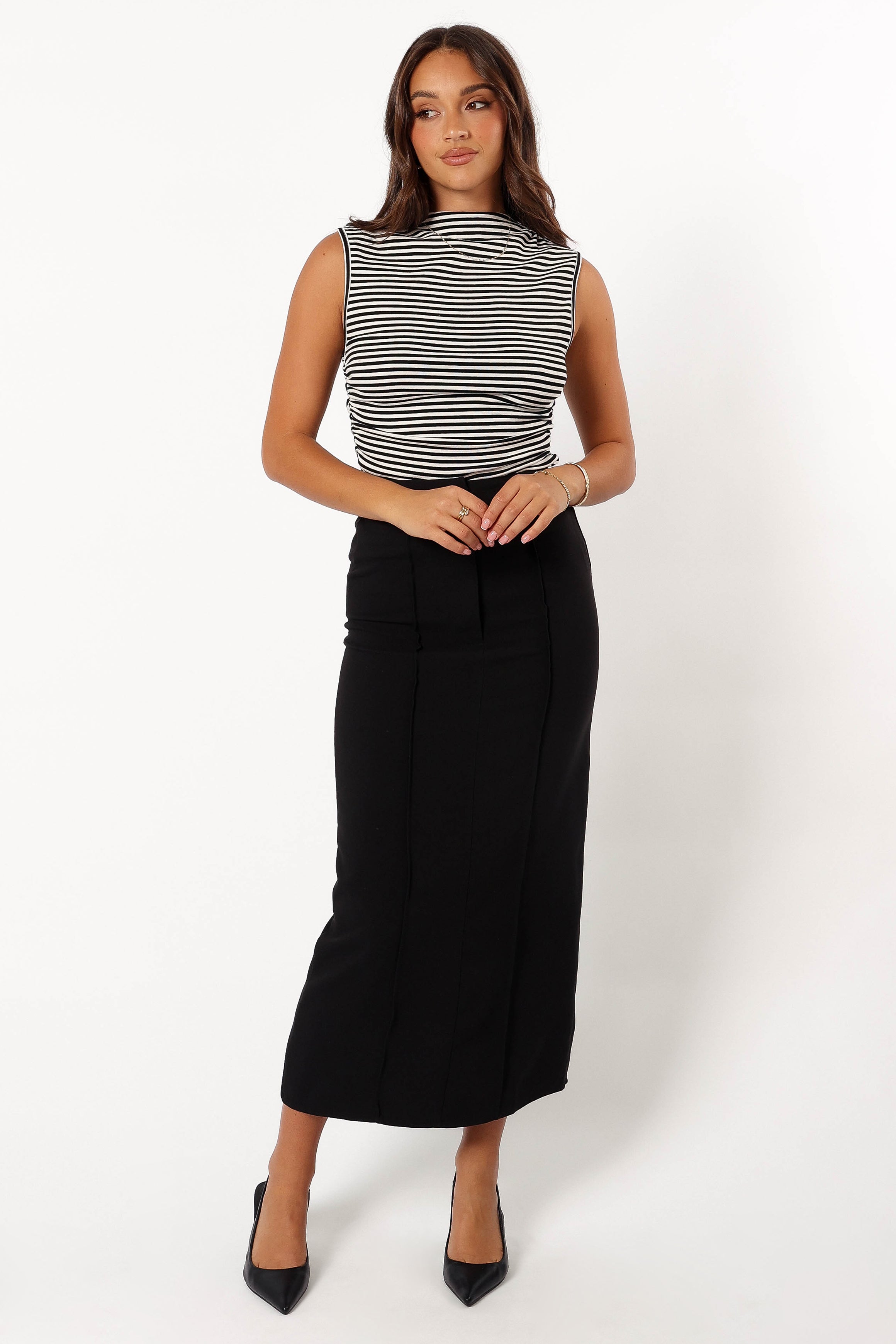 Nissa Striped Sleeveless Tank Top with Ruched Sides