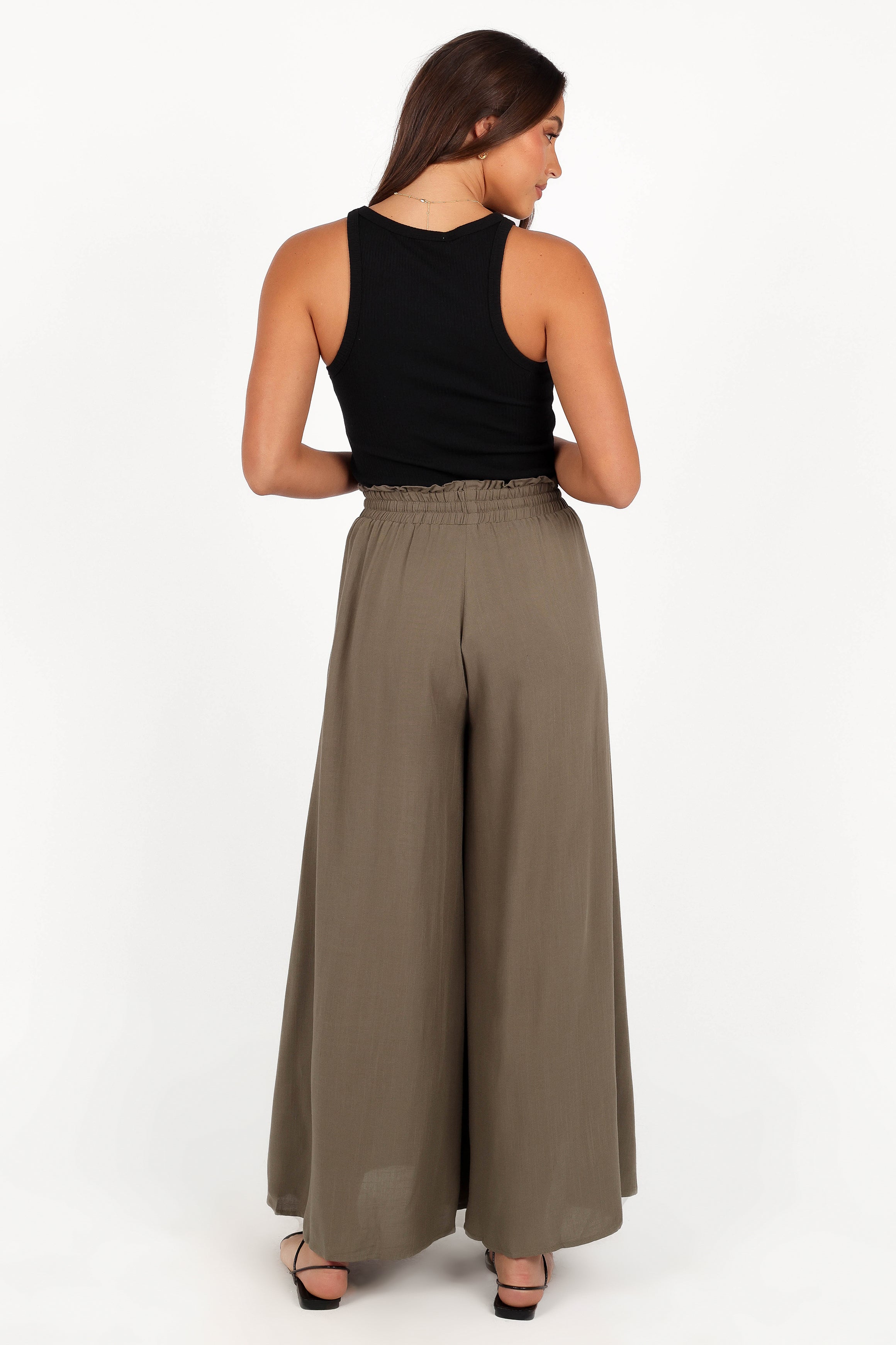 Arden High Waisted Wide Leg Pants - Olive Rayon