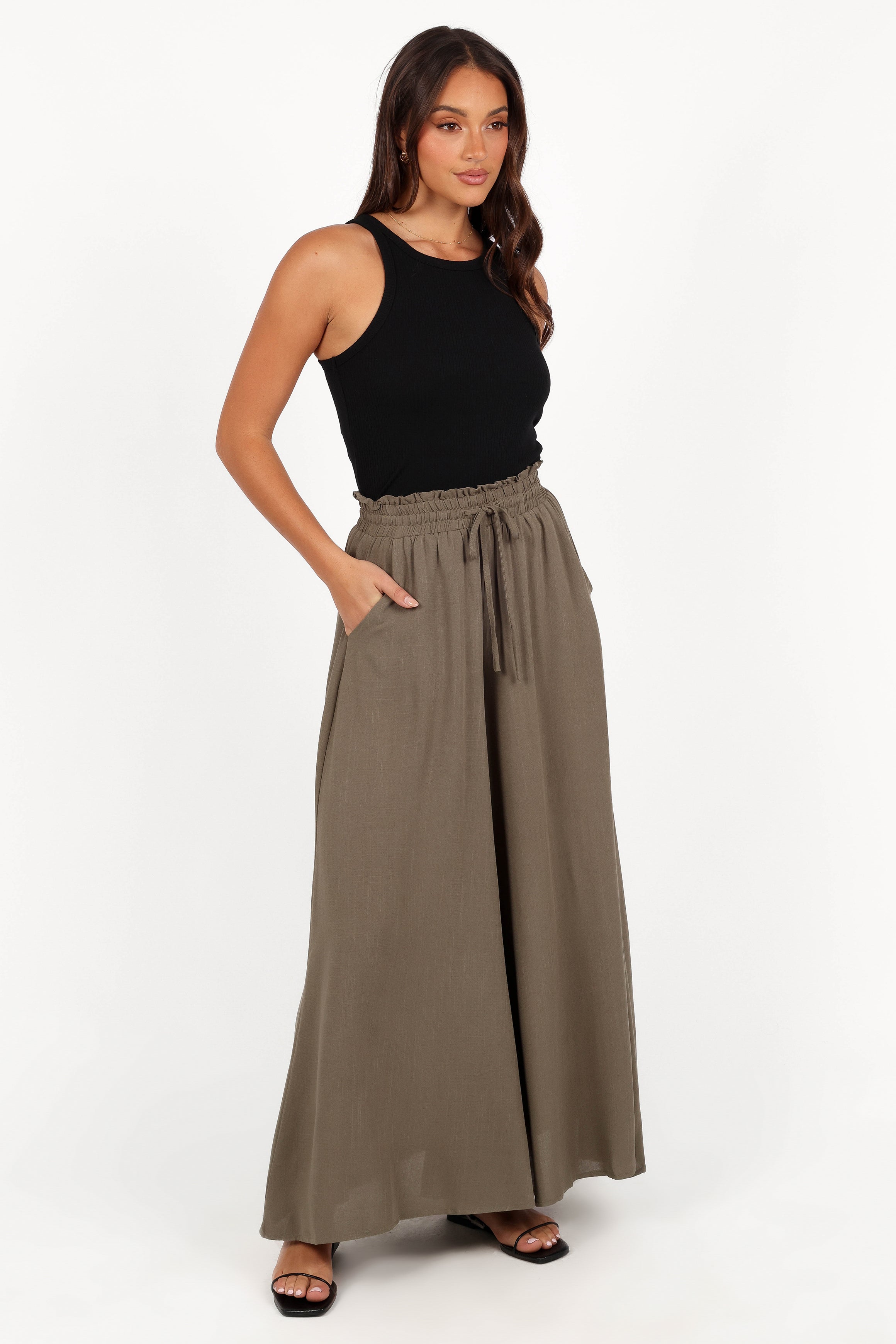 Arden High Waisted Wide Leg Pants - Olive Rayon