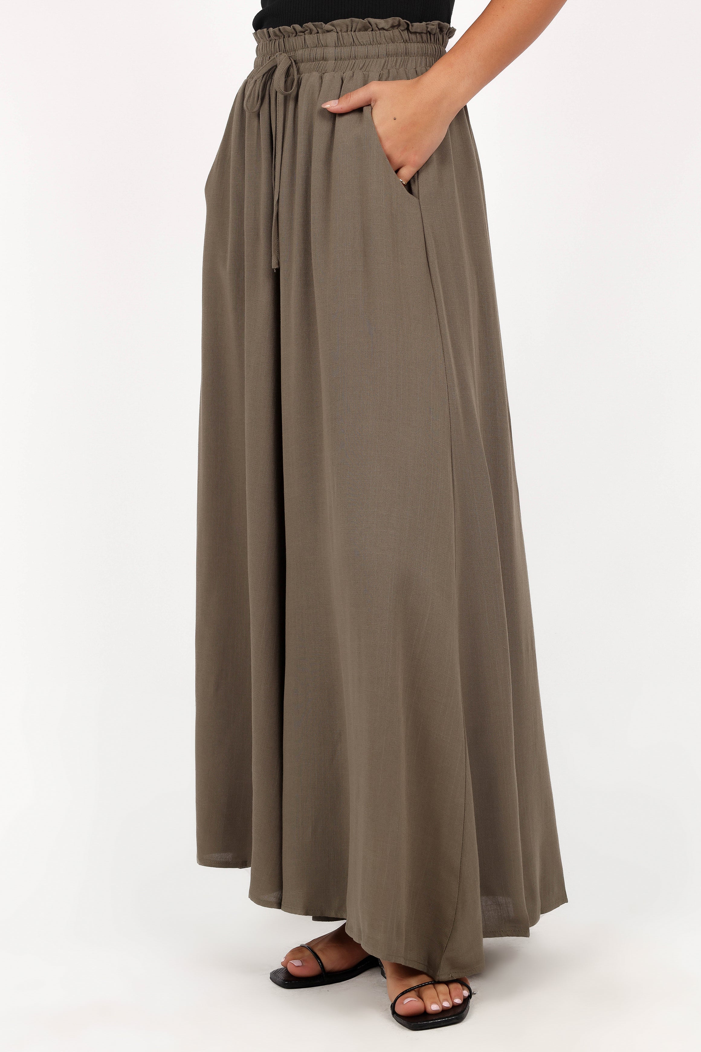 Arden High Waisted Wide Leg Pants - Olive Rayon