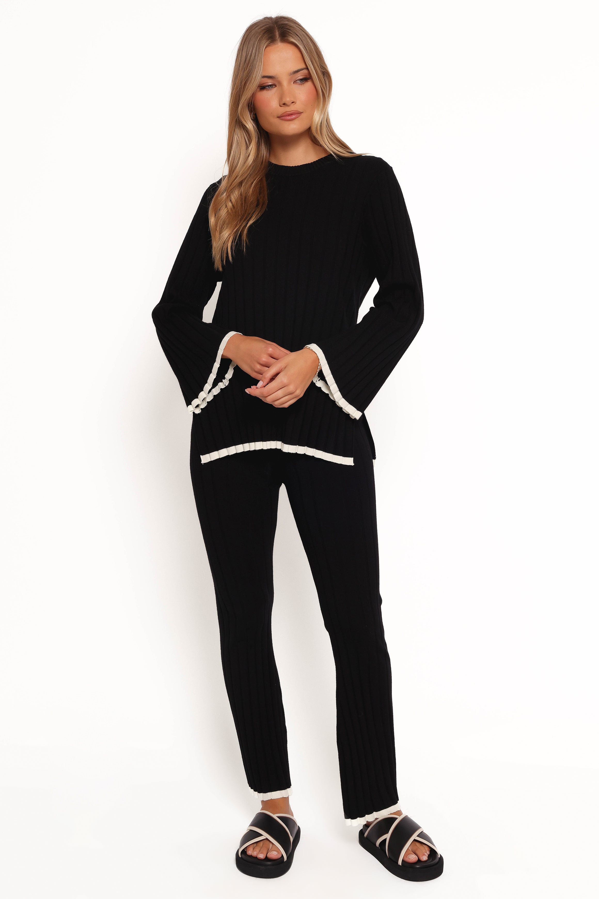 Dora High Waisted Knit Pants - Black Ribbed Comfort Fit