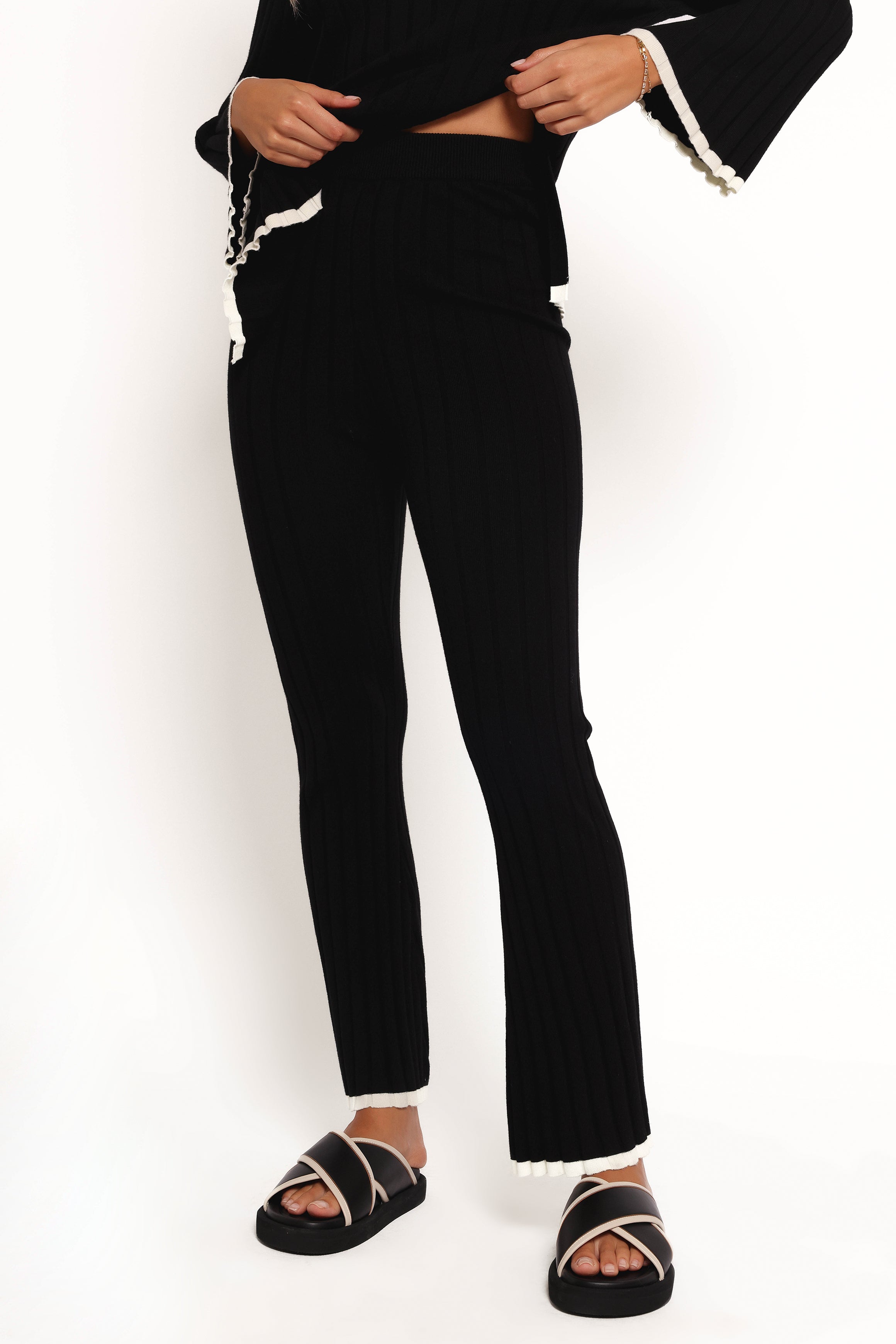 Dora High Waisted Knit Pants - Black Ribbed Comfort Fit