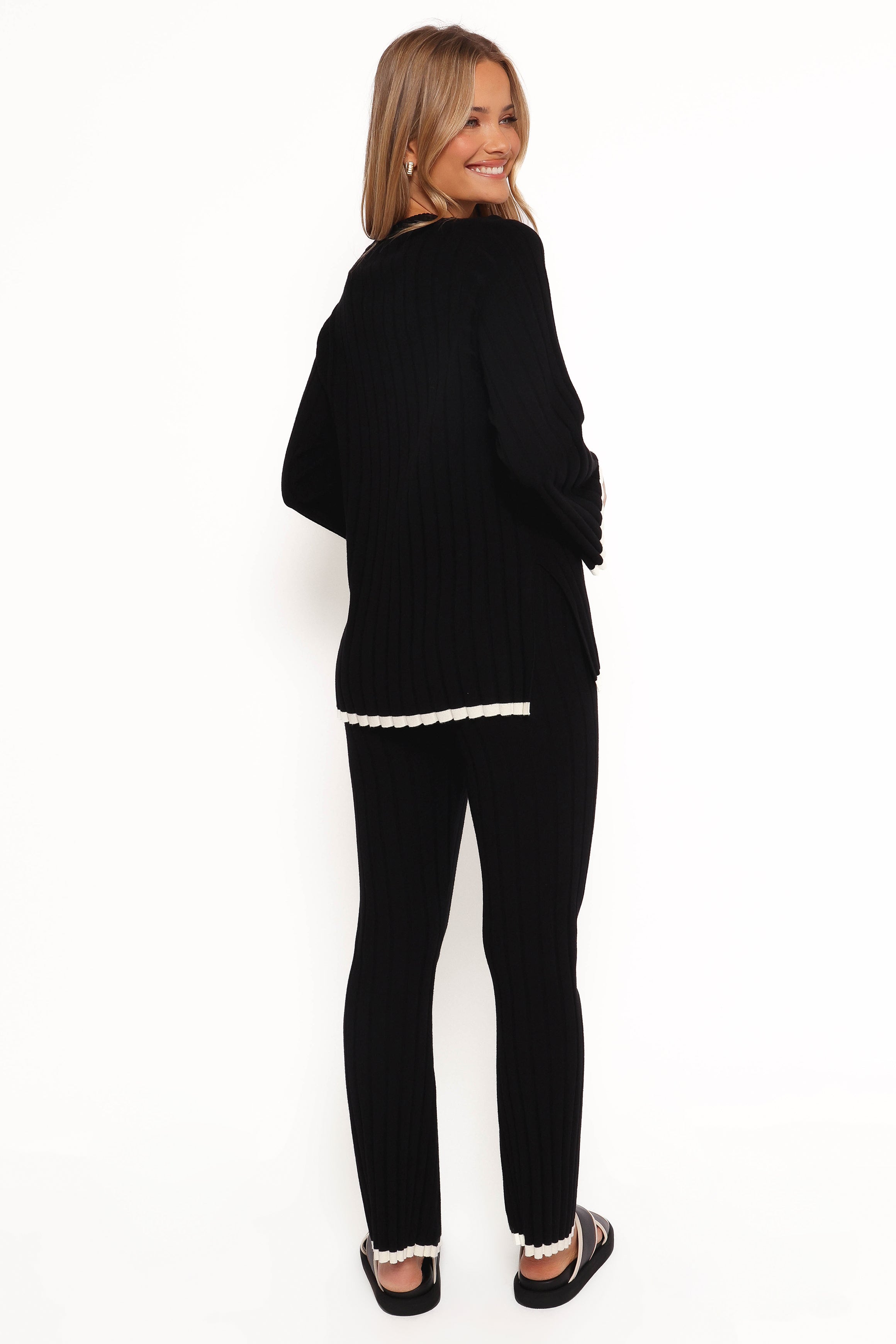 Dora High Waisted Knit Pants - Black Ribbed Comfort Fit