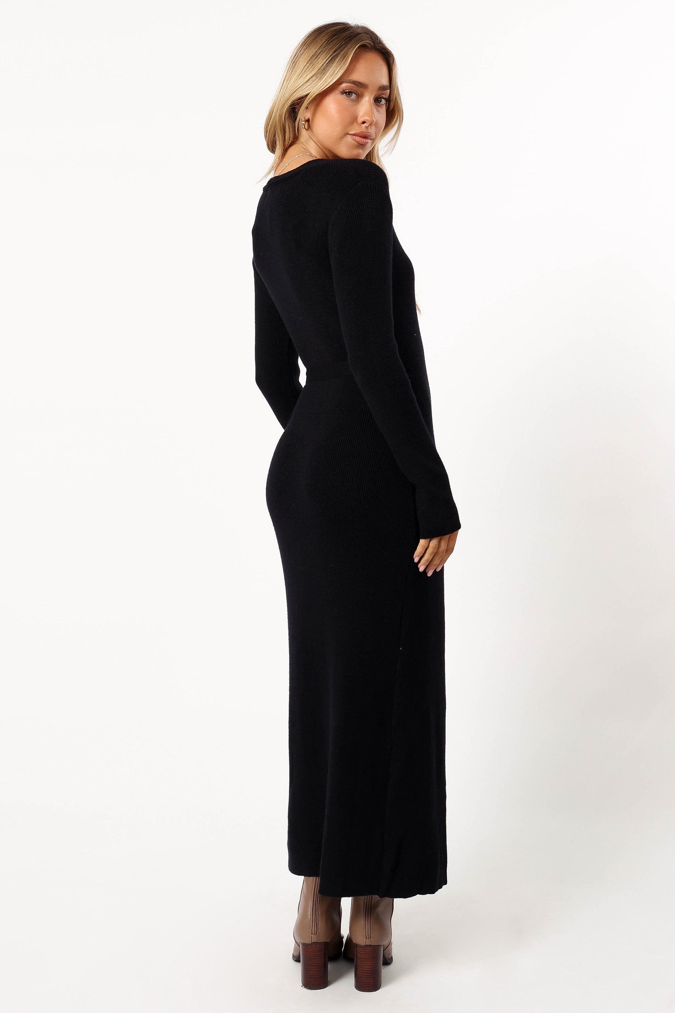 Black Wrap Midi Dress with Long Sleeves – Kellan