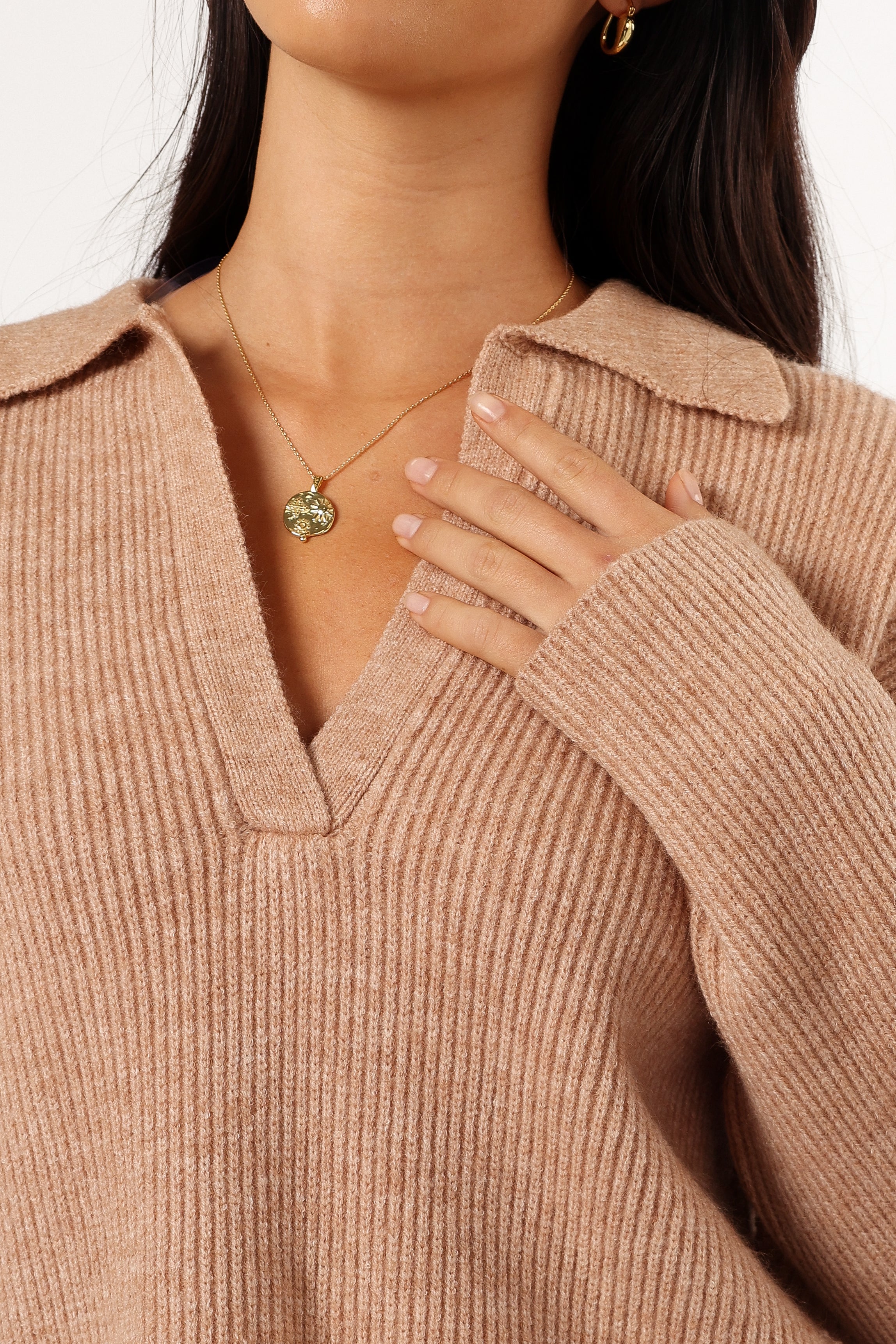 Zala Soft Knit V-Neck Cardigan - Mocha Long Sleeve Sweater