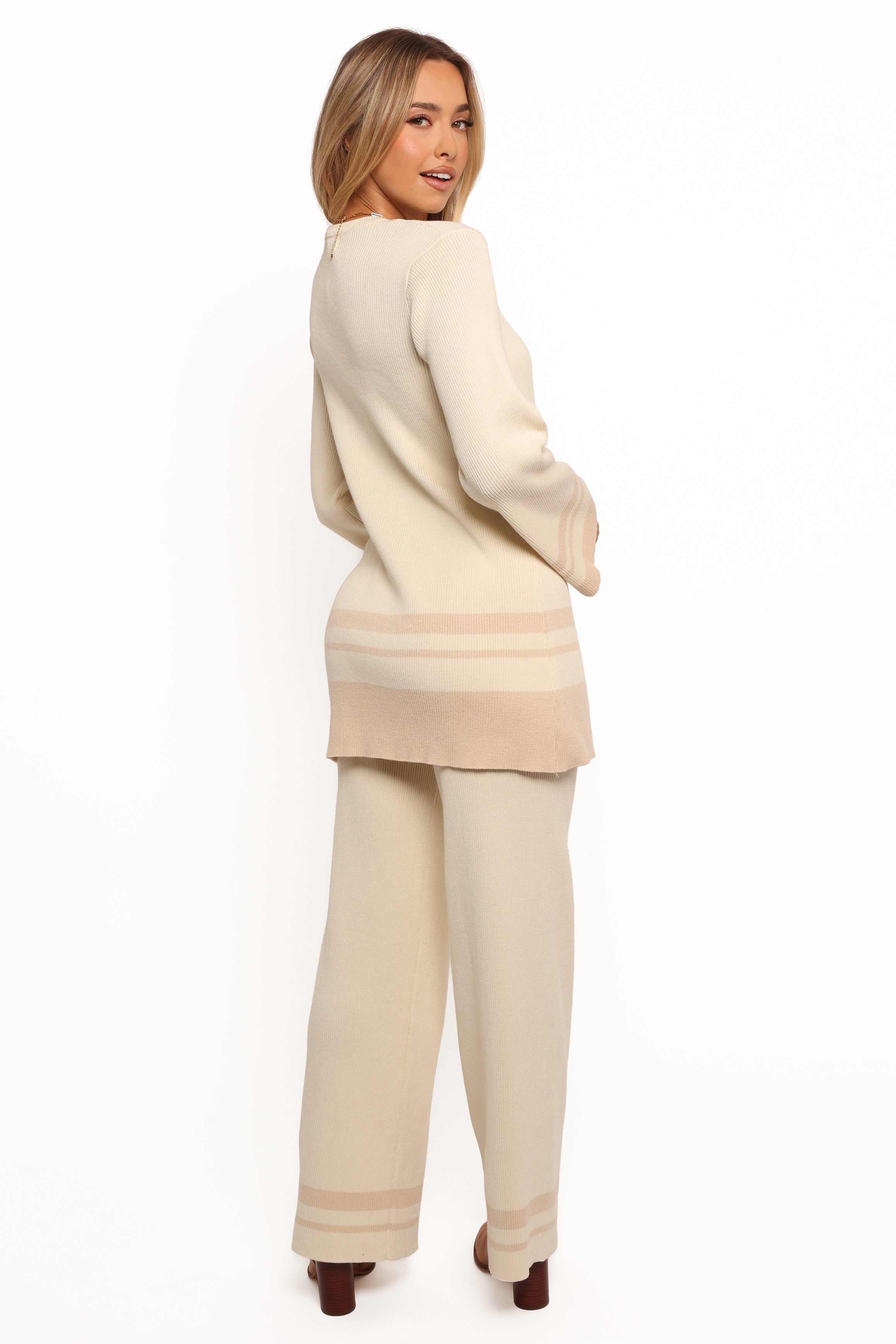 Lowell High Waisted Ribbed Knit Pants - White Cream Stretch
